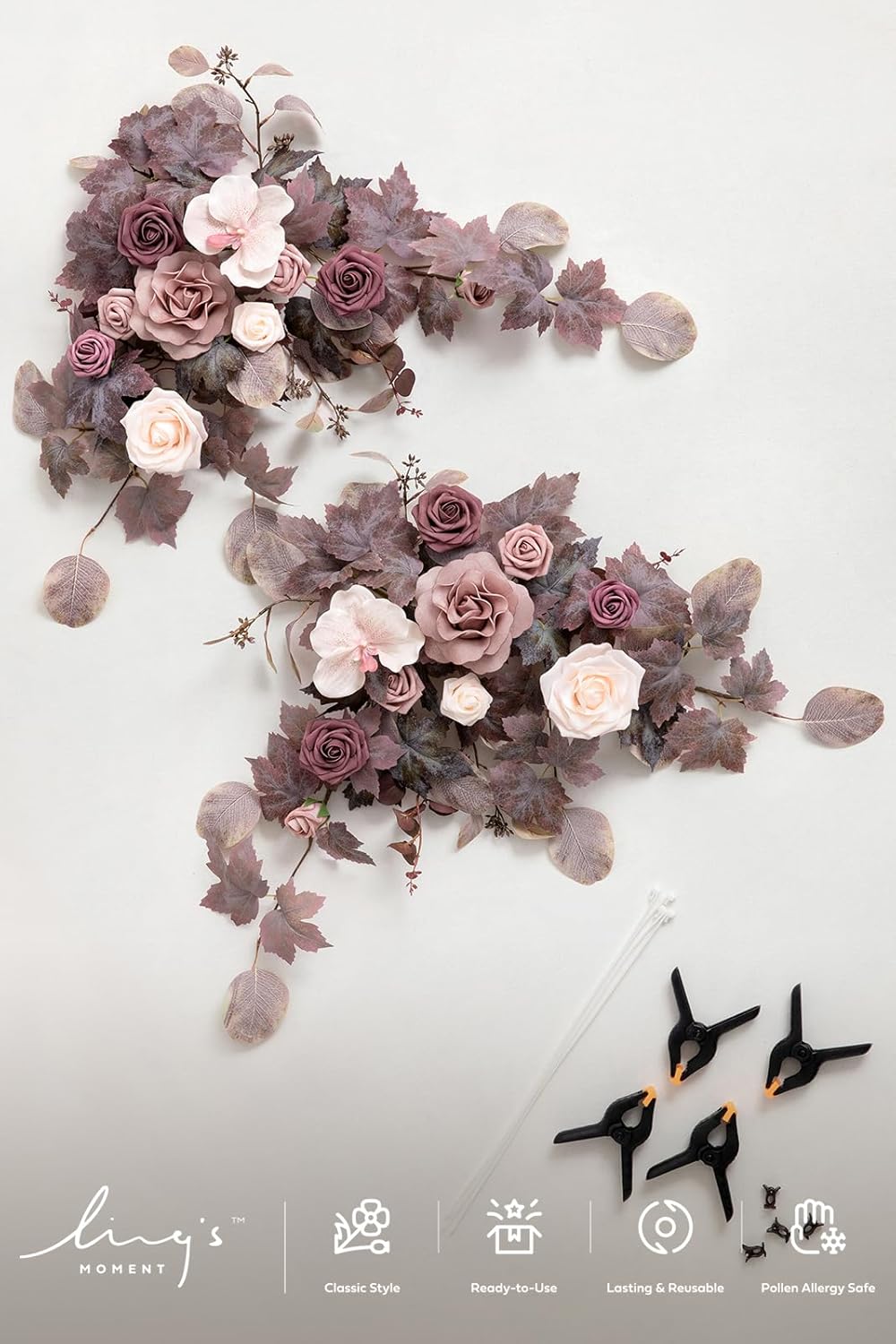 Ling's moment Dusty Rose Mauve Artificial Flower Garland Wedding Arch Flowers Floral Swags Rose Arrangements for Sweetheart Table Easel Wall Entryway Board Backdrop Decor 2PCS