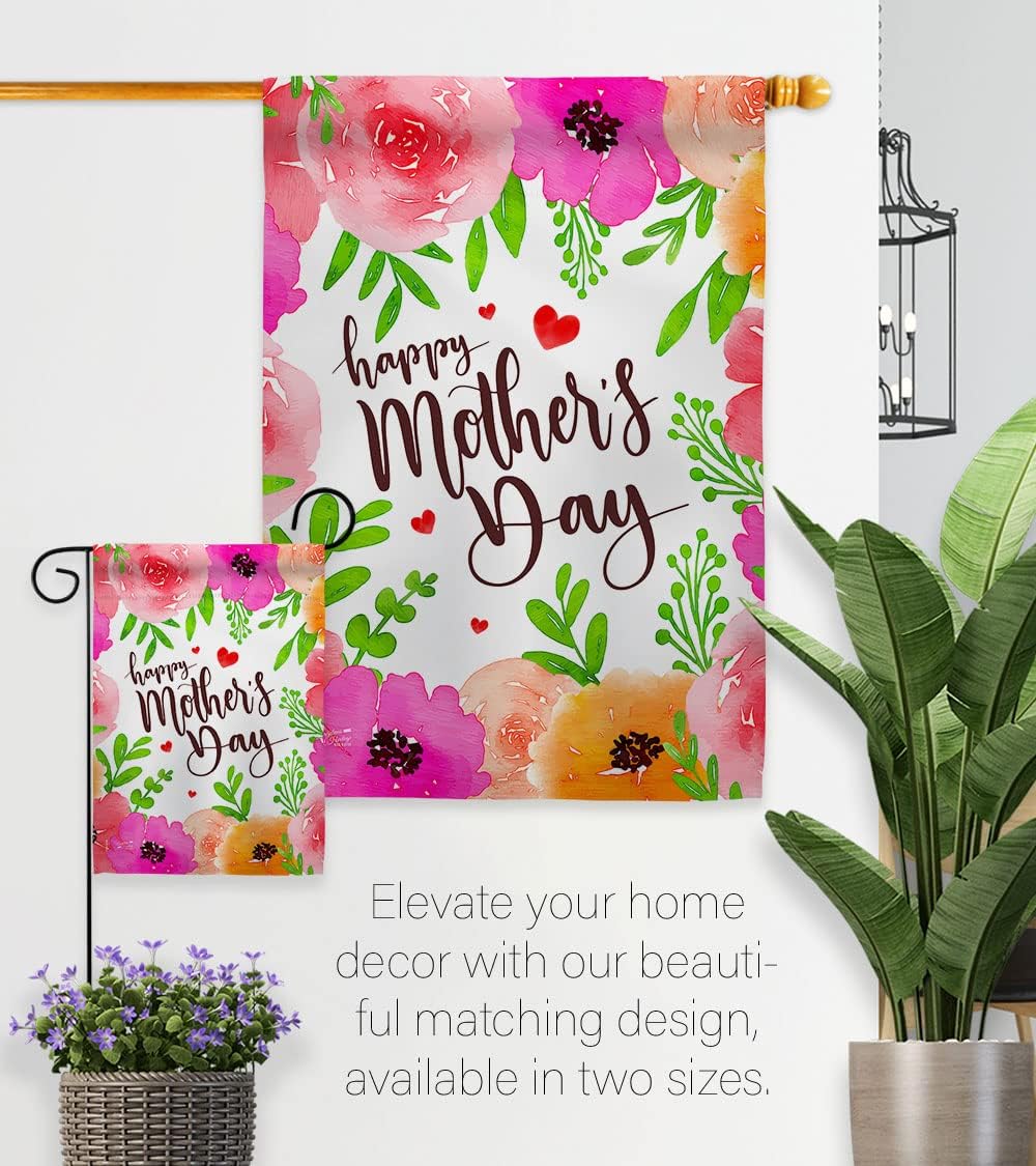 Colorful Happy Mother's Day Garden House Flag - Set Family Mom Mama Grandma Love Flowers Parent Sibling Relatives Grandparent - Decoration Banner Small Yard Gift Double-Sided Made In USA 28 X 40