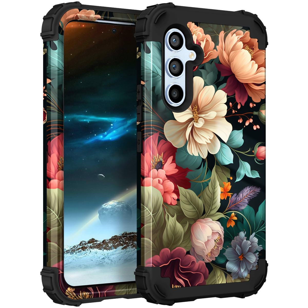 PIXIU Unique Flower Pattern Compatible with Samsung Galaxy A54 5G case, Heavy Duty Dual Layer Shockproof Full-Body Protective Sturdy Hybrid Cute