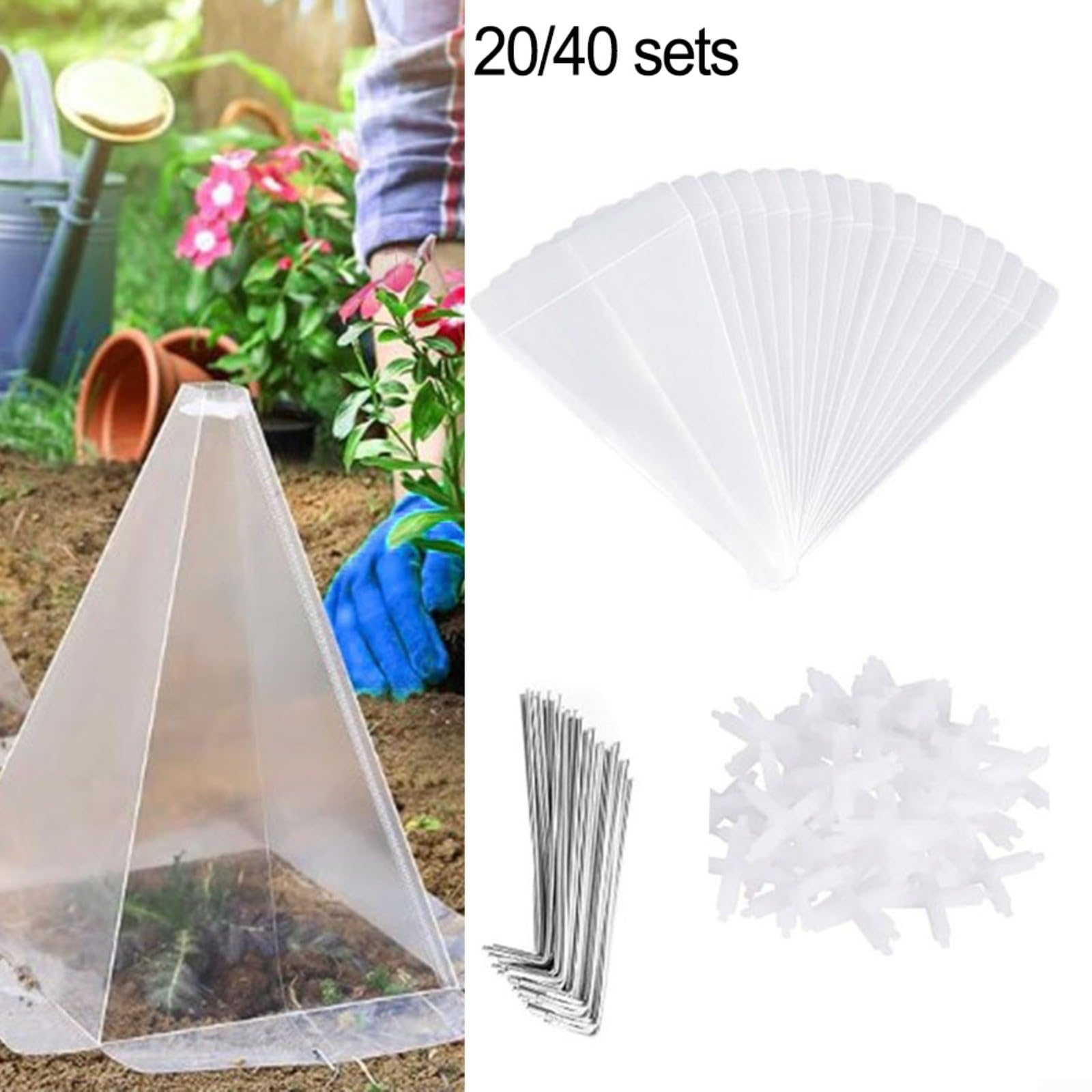 Confezione da 80 campane da giardino per piante, in PVC trasparente con paletti, protezioni per serre per verdure, erbe, fiori contro il gelo, animali, intemperie, 30 x 20 cm (20 set)