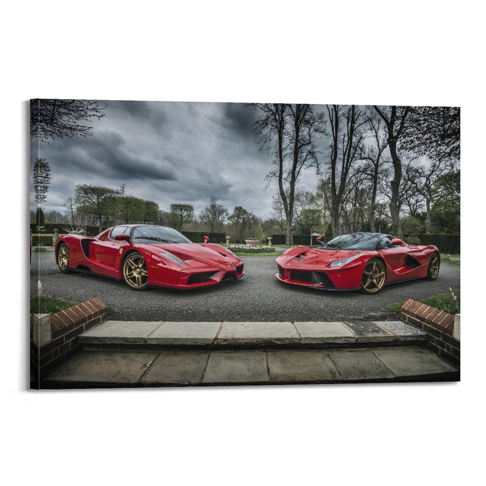 Kytin Frame-Style Supercar Poster For Ferrari Enzo & Ferrari Laferrari Race Car Decorative Painting Canvas 12X18inch(30X45cm)