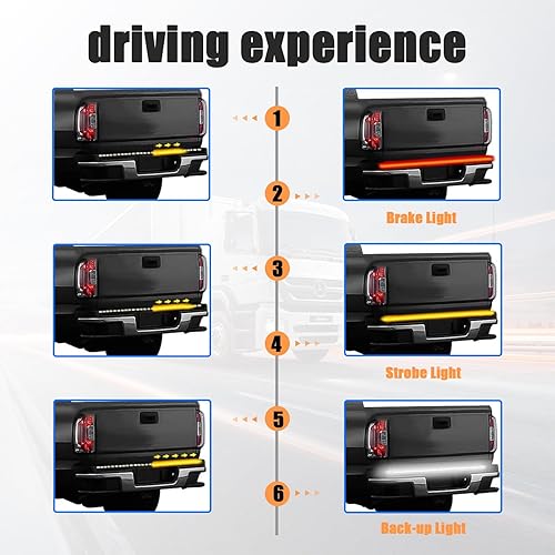 Miniatura 5 de Kewucn Barra de luz LED para portón trasero de 48 pulgadas, tira LED de triple fila IP65 con señales de giro rojas inversas blancas, barra de luz
