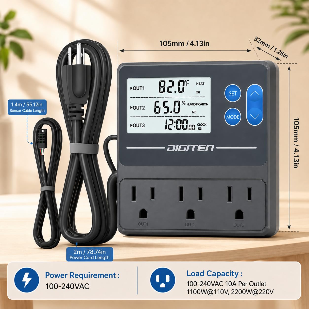 DIGITEN Controlador de temperatura y humedad 3 en 1 con salida de