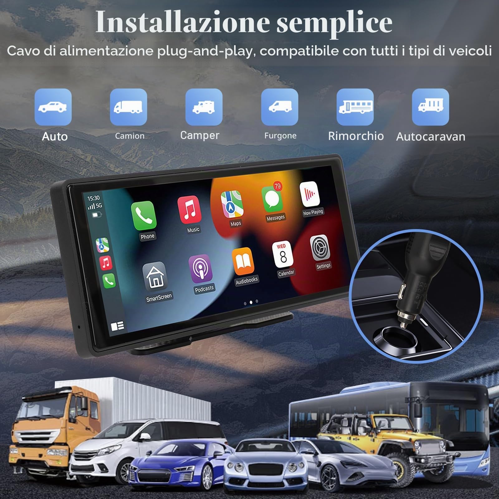 Pantalla Táctil Coche 10.26 Pulgadas, Navegación GPS, Estéreo Para Automóvil Compatibile con CarPlay, Android Auto, Bluetooth, Control por Voz, GPS, AUX y FM