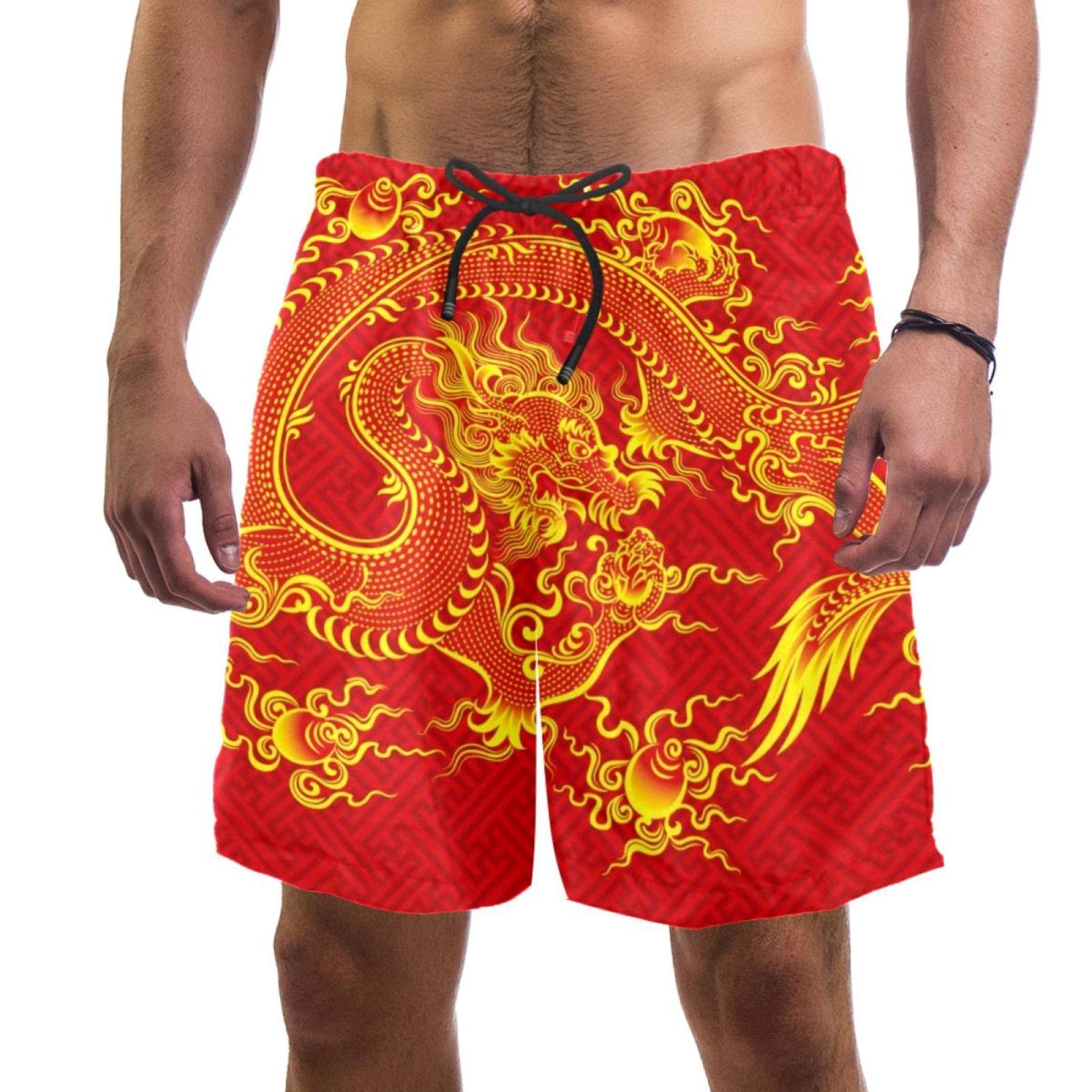 Maillots de bain pour hommes JDEZ short de plage dragon chinois rouge - 5