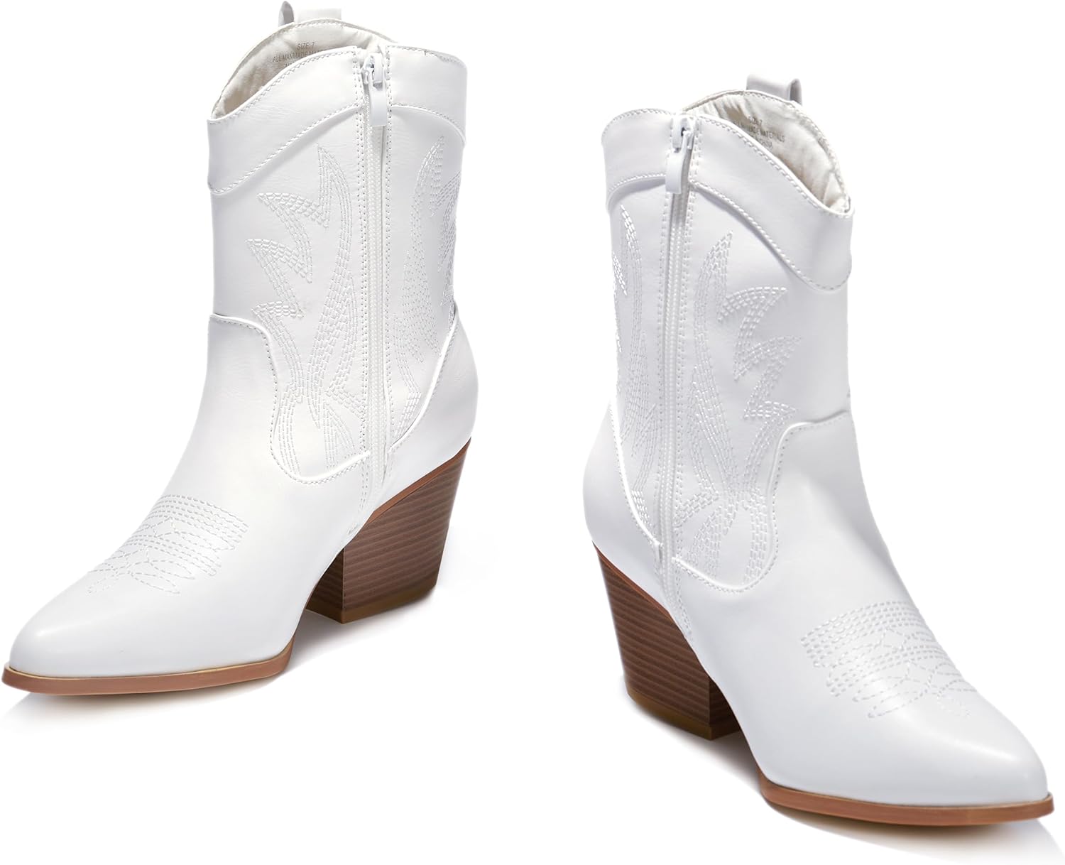 PEPPEP Western Cowgirl Cowboy Ankle Boots for Women or Ladies, Mid Calf, Vegan Leather Embroidered Upper, Low Heel, Fashionable Pointed-toe, Well Made - Image 5