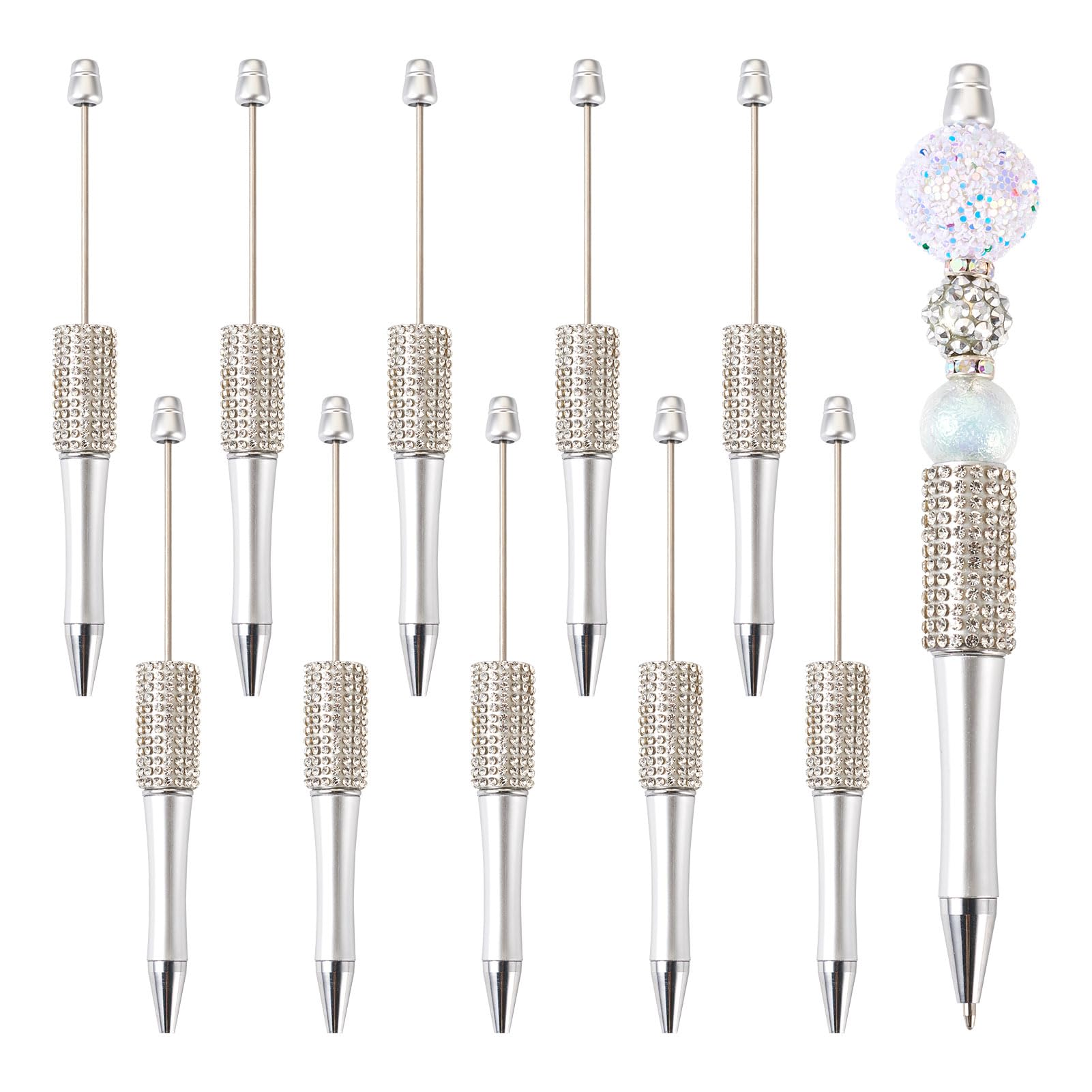 Beadthoven 10pcs Diamond Beadable Pens, Bling Rhinestone Beaded Pens DIY Plastic Bead Pen Crystal Shaft Black Ink Ballpoint Pens for DIY Pens