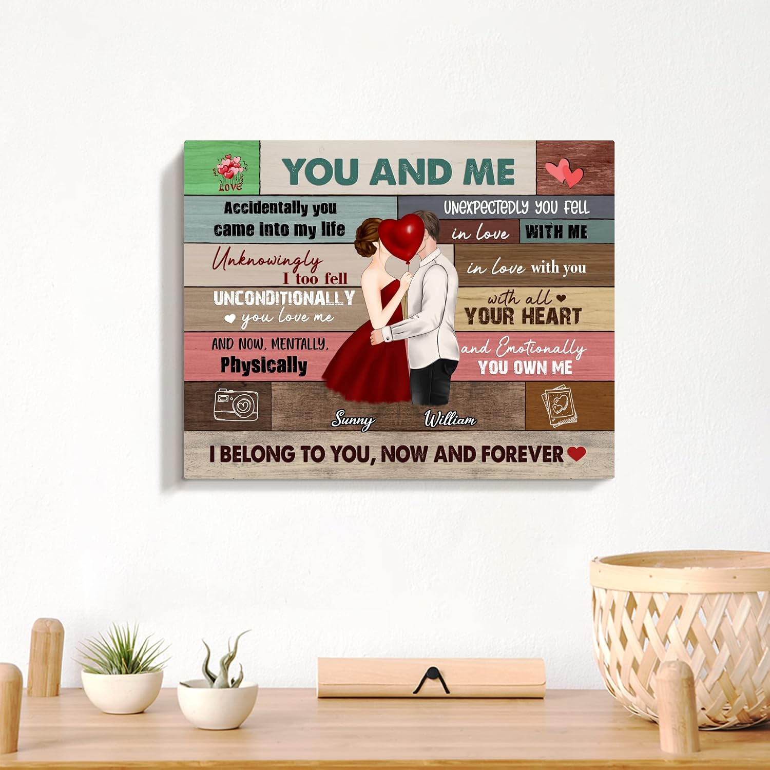 Gossby Personalized Custom Canvas (Couple) I belong to you, now and forever Personalized Couple Canvas, Gift for Him, Her, Husband Wife Christmas Birthday Anniversary Couple Lover Custom Name Poster