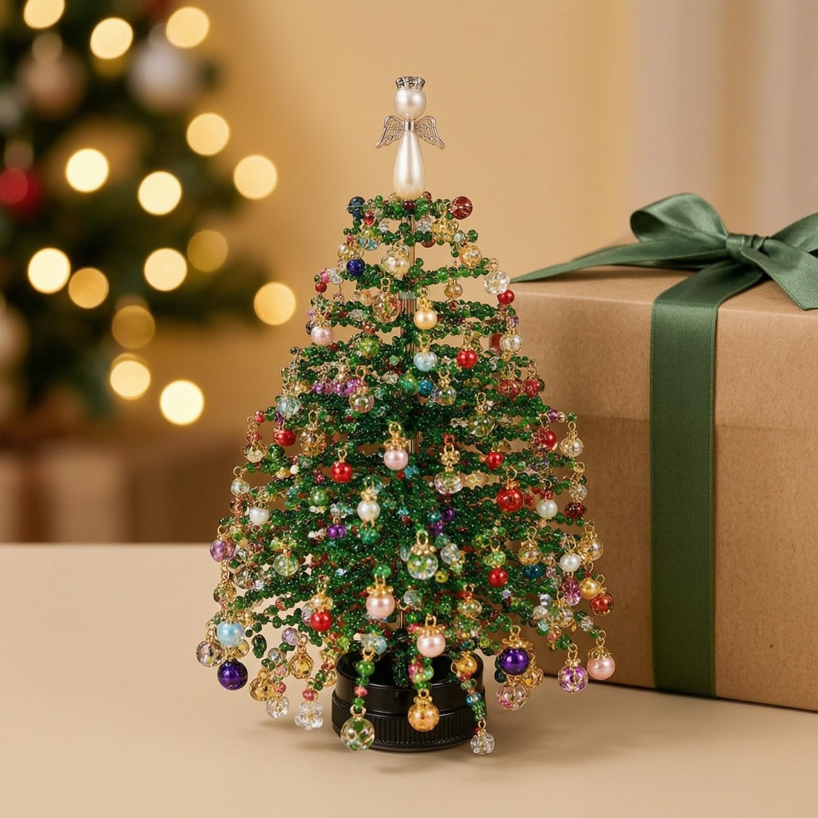 DIY Beaded Christmas Tree Kit, Crystal Holiday Craft Set for Adults