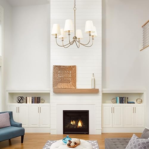 Miniatura 6 de Durent Lighting Candelabro de latón con 6 pantallas de tela, lámpara tradicional de comedor y sala de estar con marco de metal pulido, accesorio de