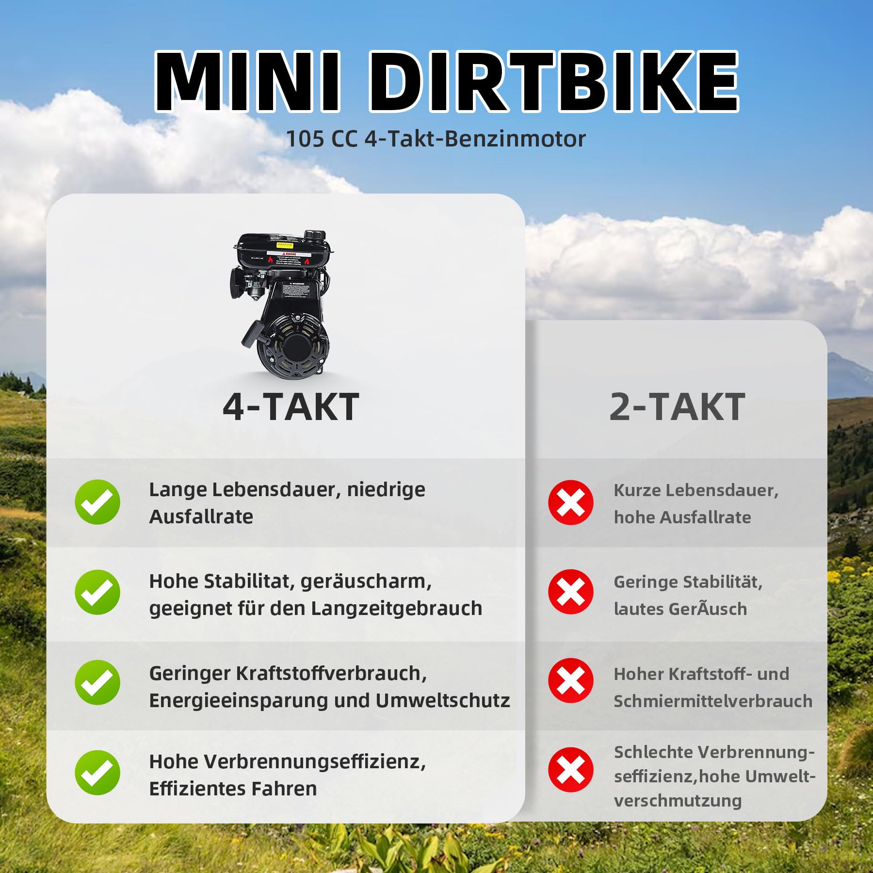 Oryxearth 105CC 4-Takt Dirt Bike Pocket Bike, Kinder Crossbike Benzin, Breitreifen Offroad Rad, Kinder DirtBike, Motocross Motorrad, DIY-Aufkleber Mini Motorrad ab 13 Jahre (Schwarz)