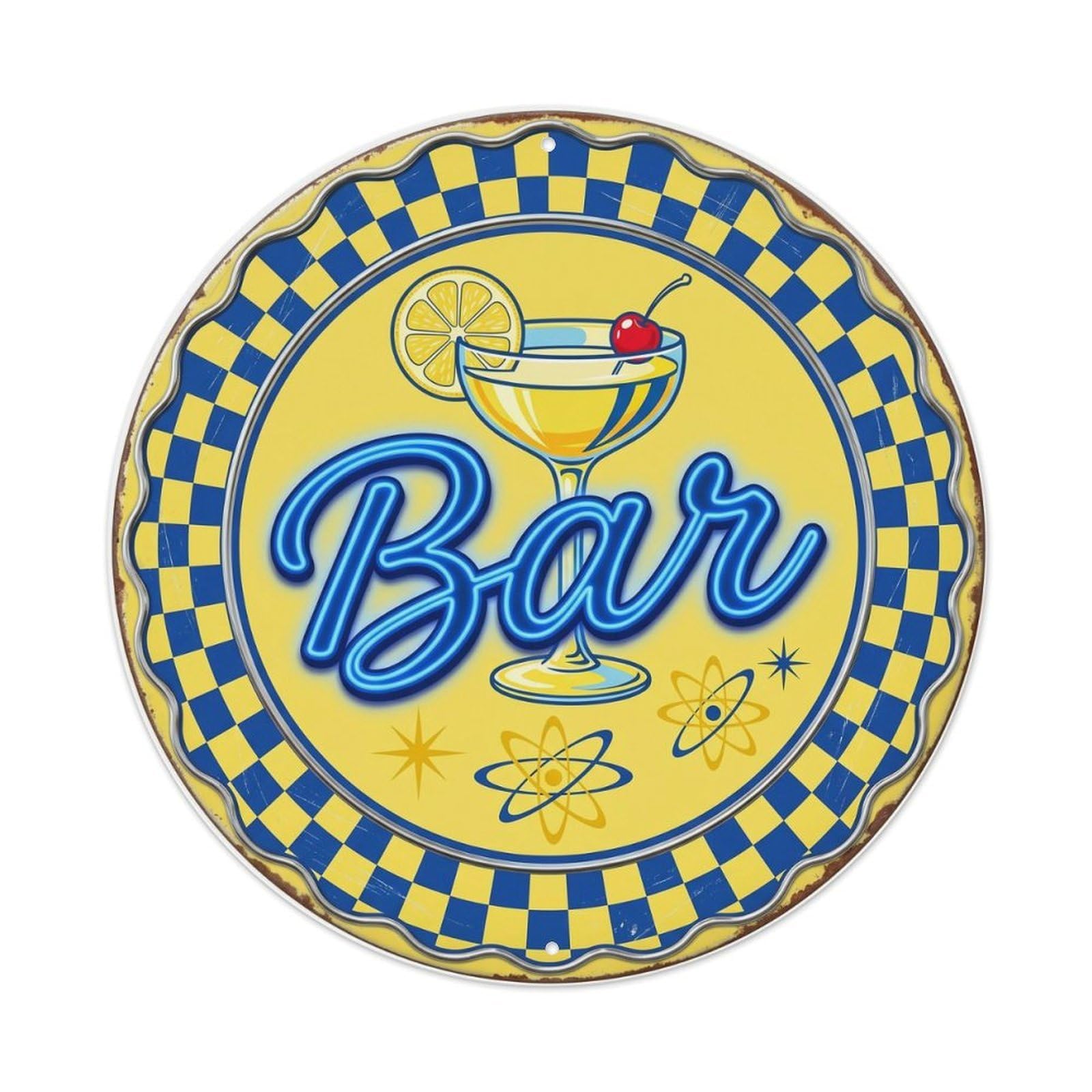 BAR Retro Pub Shield Metal Tin Sign Plaque Wall Decor for Cafe, Club Bar, Office, Home Garden Round Metal Poster 8x8Inch