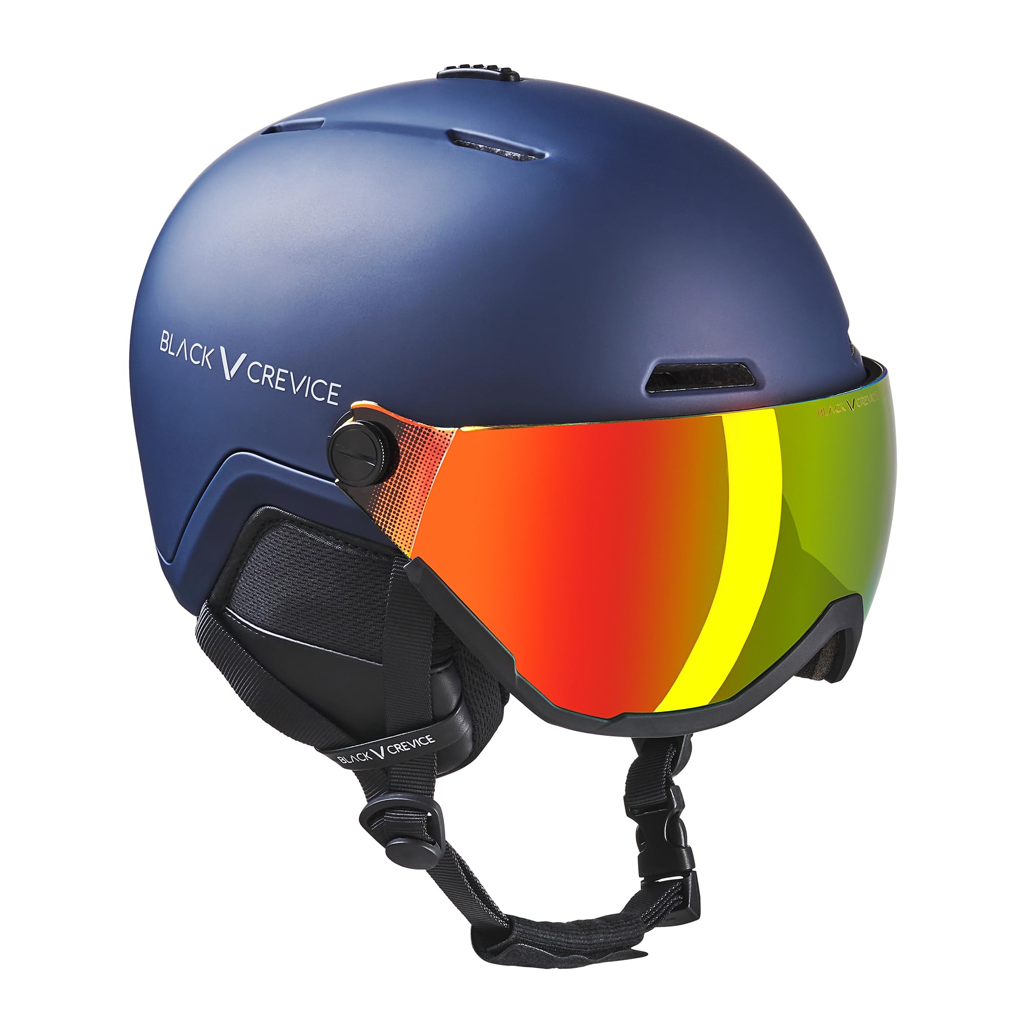 BLACK CREVICE Davos Kask narciarski z wizjerem, regulowany kask narciarski dla mężczyzn i kobiet, kask narciarski z uchwytem na latarkę czołową/okulary, kask narciarski i snowboardowy z pokrowcem