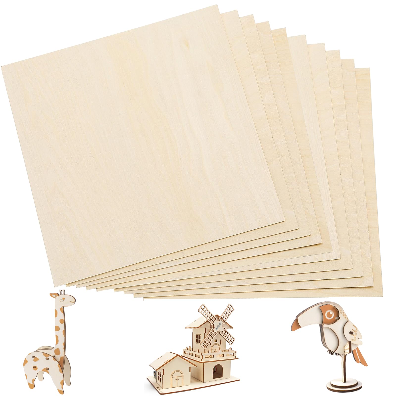 12 Pack Balsa Wood Sheets 300x300mm - Thin Plywood For DIY Crafts, Model Making, Pyrography & Painting