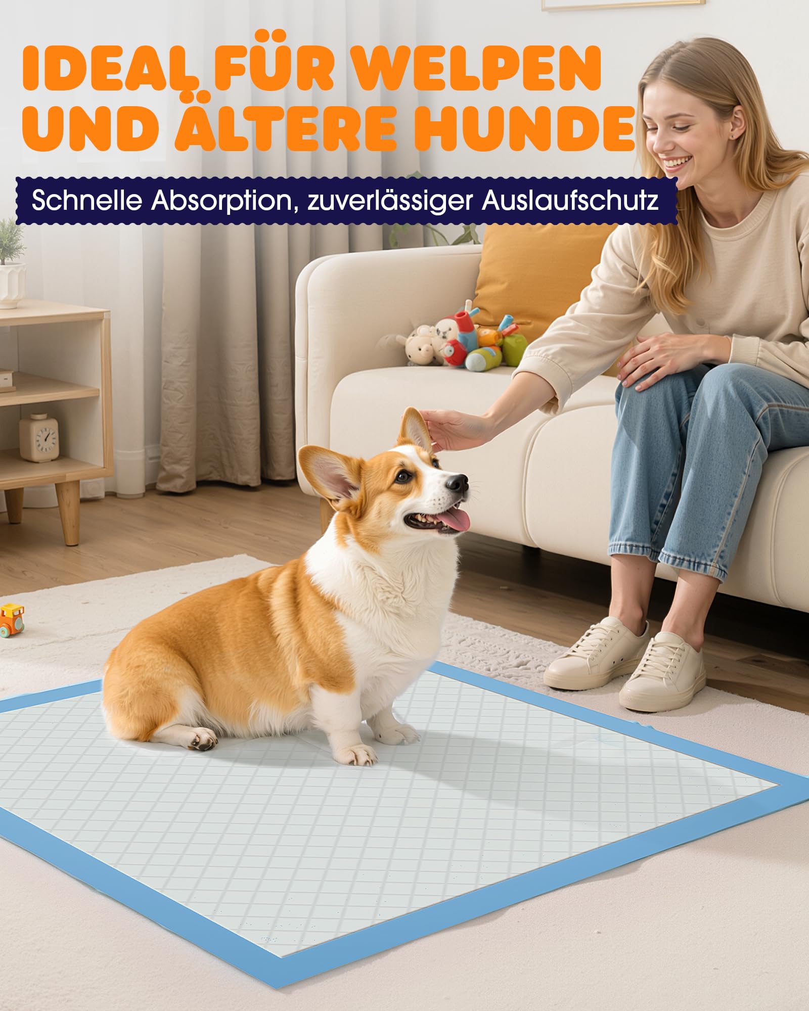 Powools Welpenunterlagen - Saugfähige PIPI Matten für Hunde, Schnelltrocknende Trainingspads, Auslaufsichere Welpen Unterlagen für Boden, Möbel & Auto, 56 x 56 cm, 100 Stück