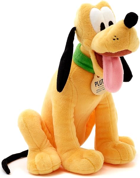 Disney Store Peluche pequeño de Pluto, Altura: 25 cm, el emblemático Pluto de Peluche Presenta su Aspecto característico y Lleva un Collar con un Texto, Adecuado para Todas Las Edades. - 1