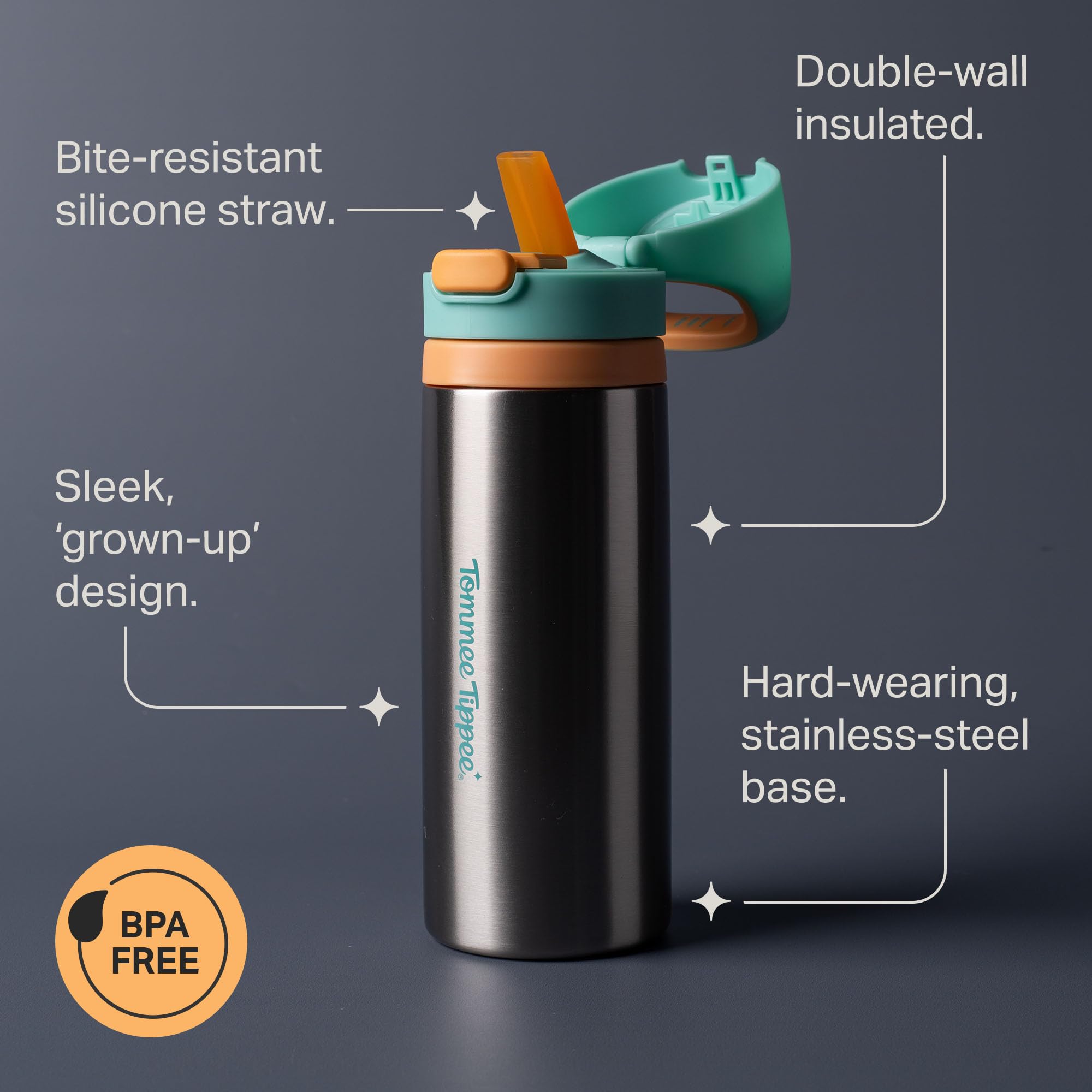 Tommee Tippee On the Go Stainless Steel Insulated Bottle Flask with Silicone Straw for Toddlers 500ml, 24m+ - Image 4