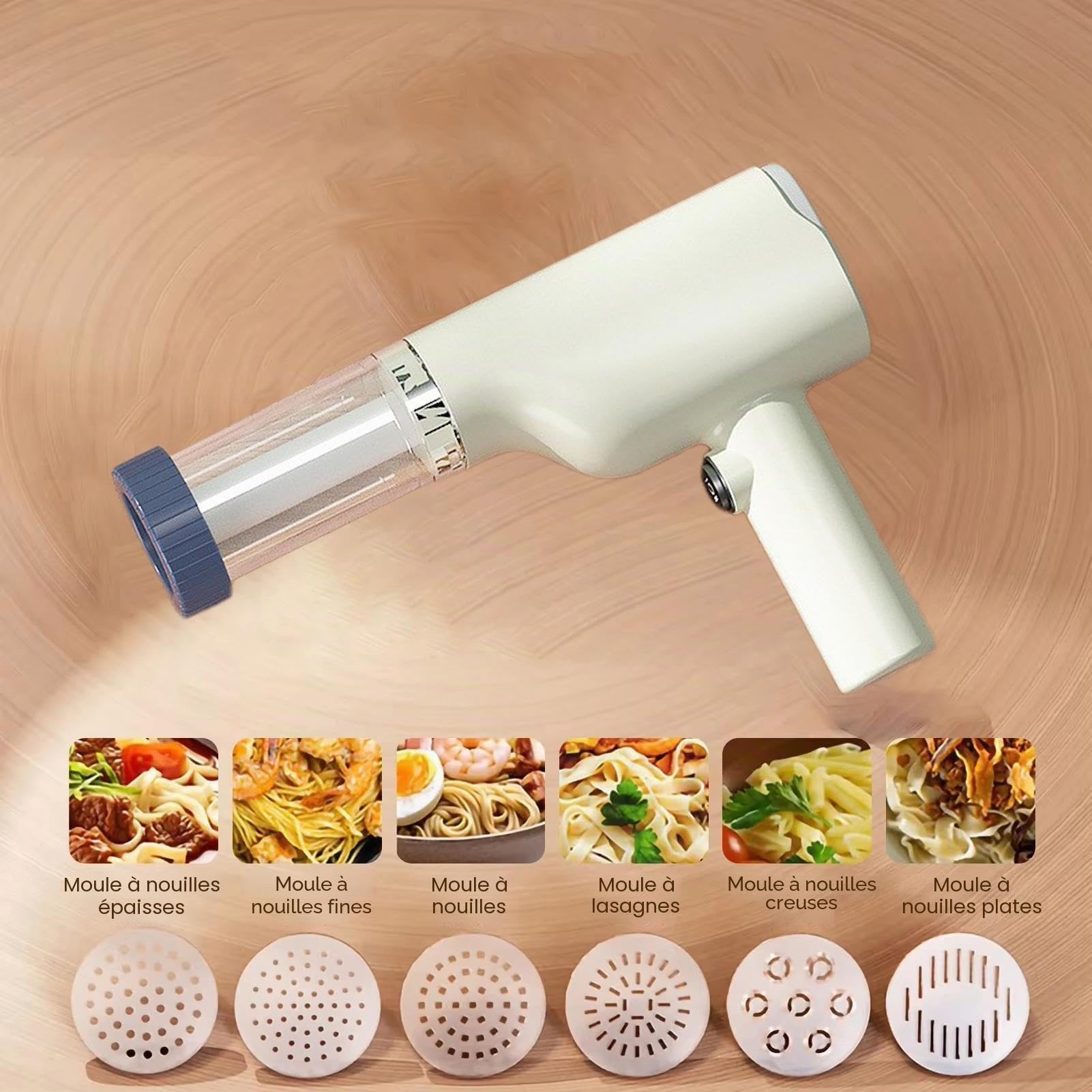 Maker de pâtes électriques, machine à nouilles automatique, fabricant de pâtes à main, avec 6 disques conception sans fil et portable moteur de 40W pour la cuisine de machine à spaghetti maison