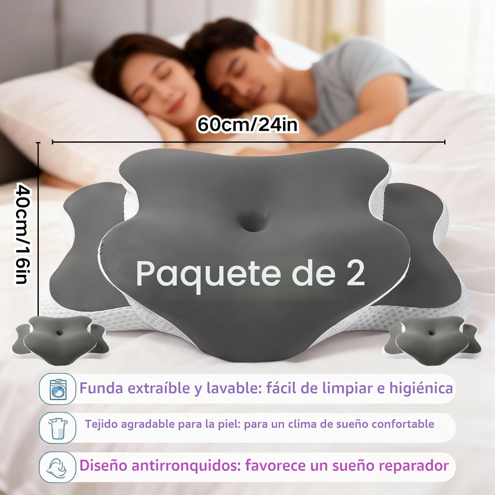 Almohada Cervical Para El Cuello, 2ps Almohada Cervicales Y Cuello Ergonómica, Almohada Viscoelástica Para Dormir De Lado, Soporte Para Cuello Y Hombros, Almohada(Dark Gray)