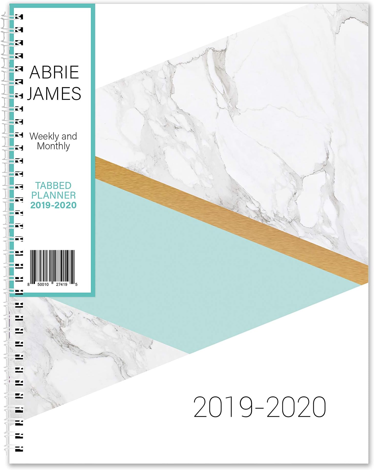 Abrie James Planner 2019-2020 Monthly Weekly Academic Planner, 8.5 x 11 inches, Marble Teal Student Planner