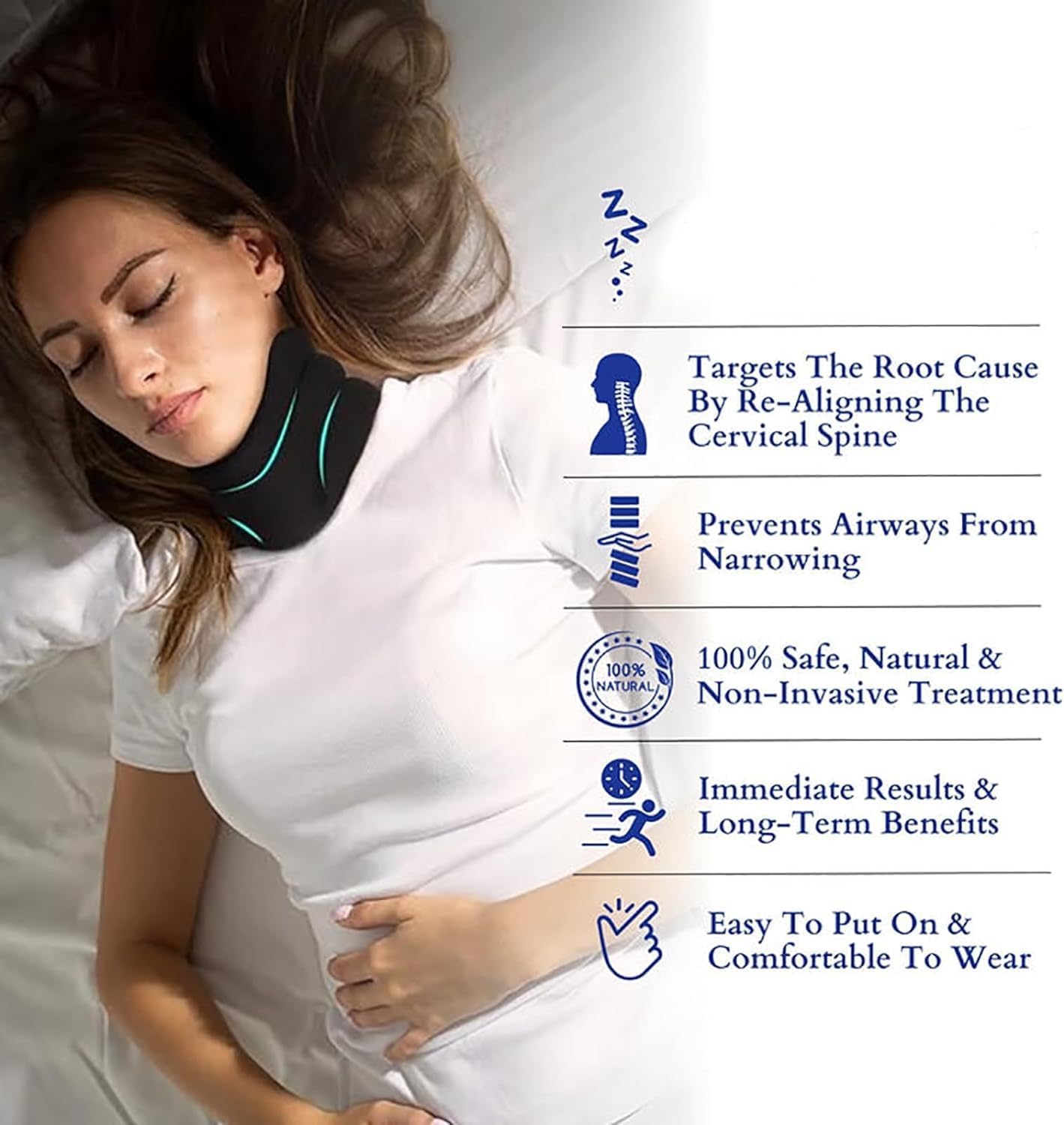 Cervicorrect Neck Brace, Cervical Support for Snoring, Neck Pain Relief, Soft Foam, Women Men (Black, RT67)