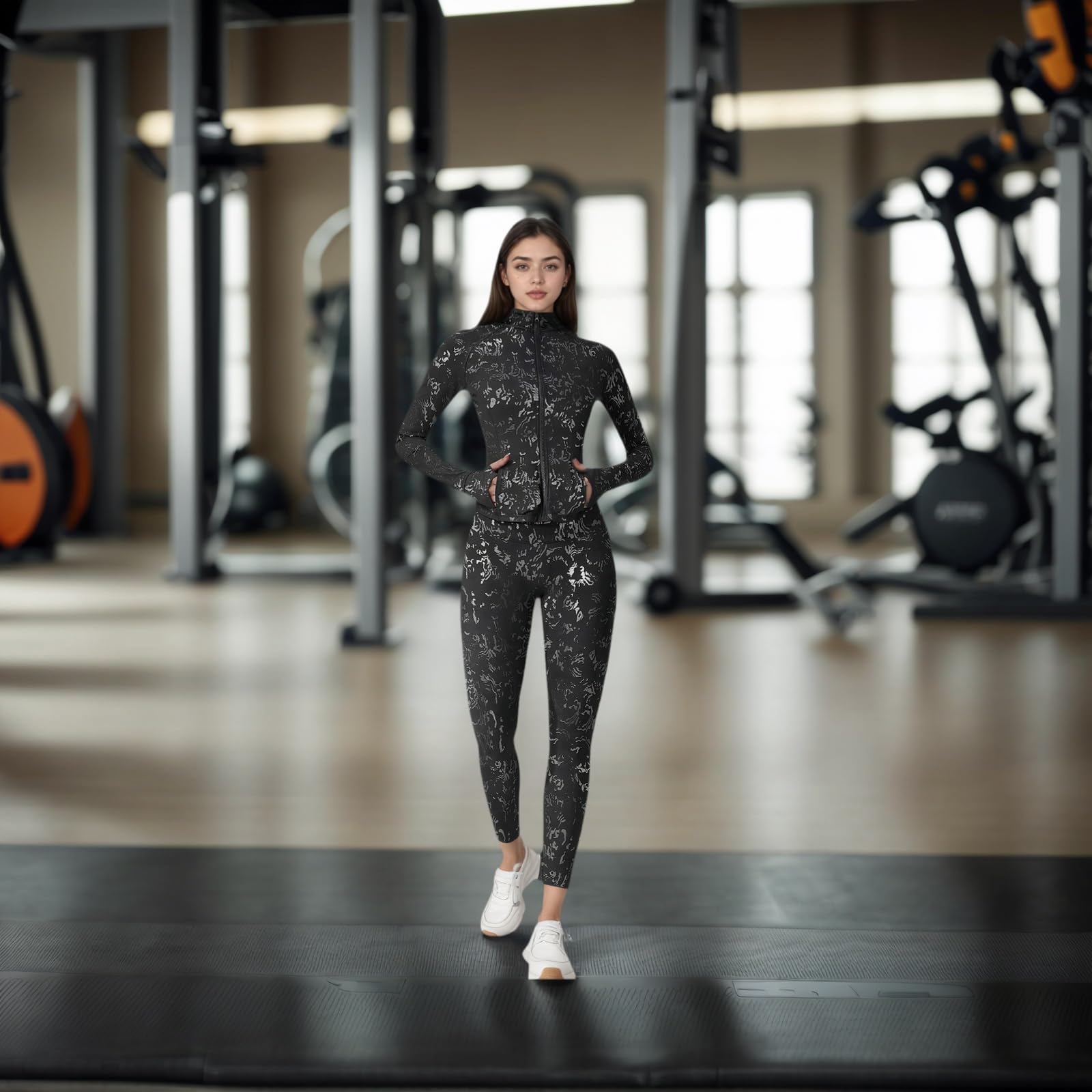 Maizoon Gym Sets for Women 2 Piece Stylish Yoga Set Jacket & Sports Long Pants High Waisted with Four-Way Stretch Fabric Soft Athletic Set for Workout Running Training