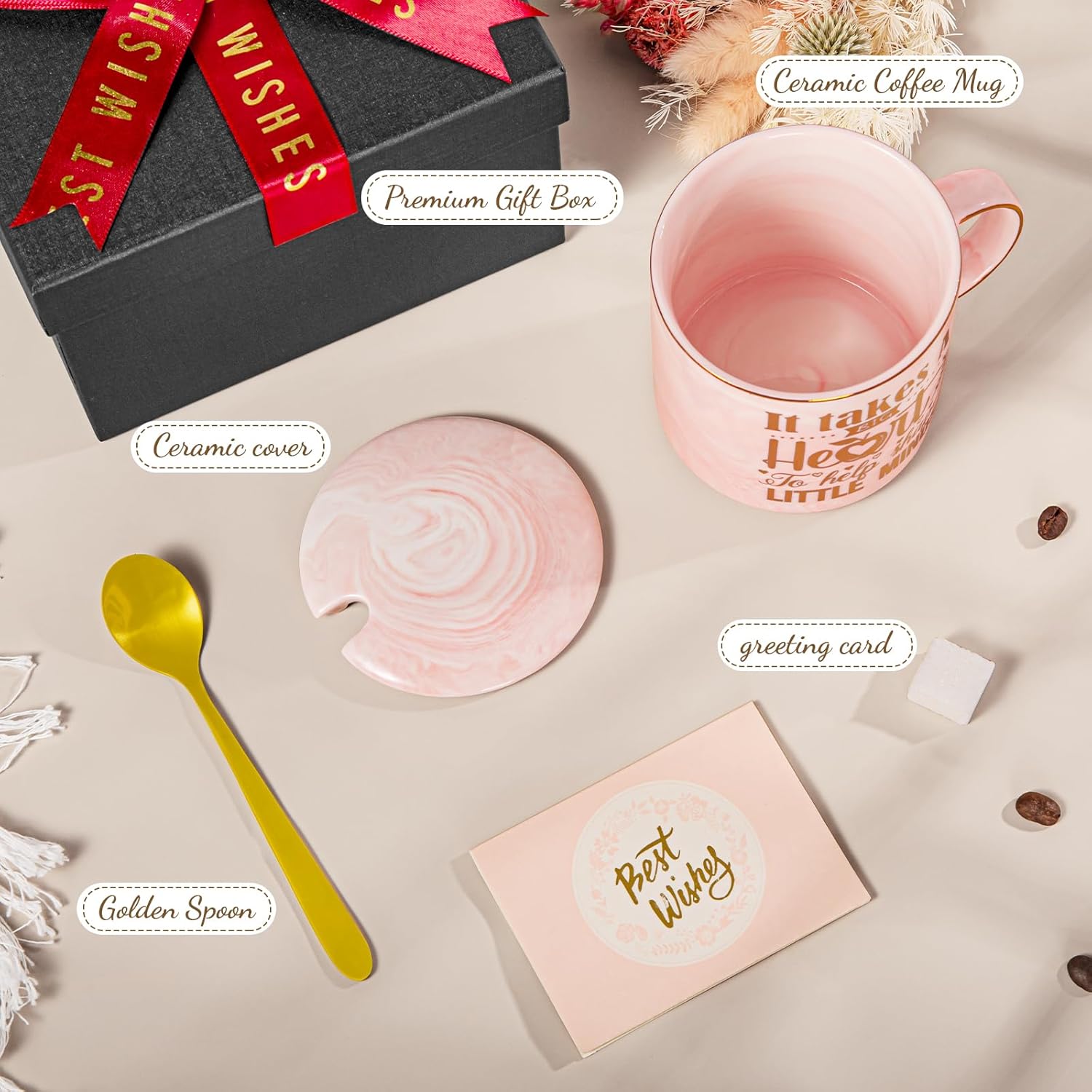 Teacher Appreciation Gifts for Women, Best Thank You Teachers Mug Gift from Student - 14Oz Pink Marble Ceramic Cup with Gold Print, Teacher Graduation Gifts Ideas with Spoon Elegant Box Christmas Gift - Image 8