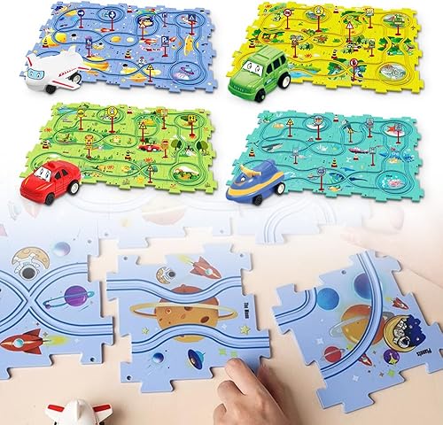 Carrito eléctrico de ensamblaje de bricolaje, juego de pista de rompecabezas mejorado con vehículos, juguetes educativos para niños, juguetes de