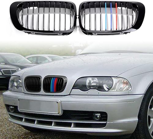 Miniatura 2 de AstraDepot - Juego de 2 rejillas de riñón color negro brillante M compatible con BMW E46 1999-2002 de 2 puertas Coupe Cabriolet Pre-facelift