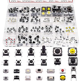 TWTADE 260pcs Micro Momentary Tact Switch Tactile Push Button Switch 26 Values 4 pin/3 pin/2 pin Assortment Kit QC-26V