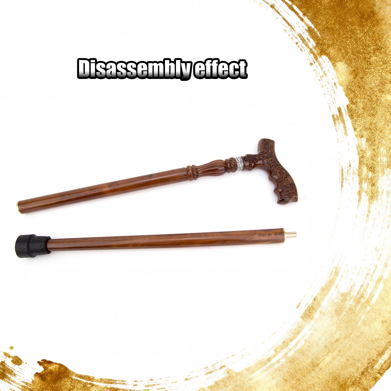 Canne de randonnée Ergonomique en Bois Brun avec nœud Chinois et Embout en Caoutchouc, en Deux Parties (93 cm), idéale pour Les Seniors.