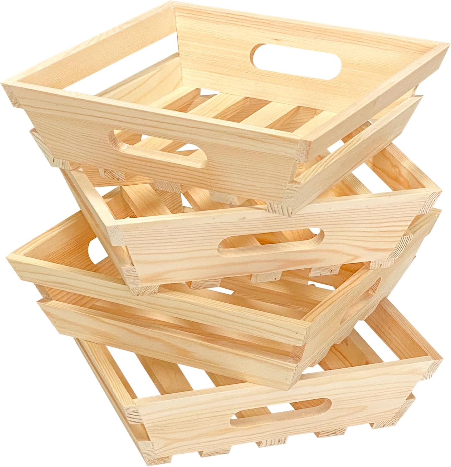4 Pack 10 Inch Square Wooden Pallet Crates Unfinished Wood Trays Storage for DIY Crafts (Outer 10 x 10 x 2.6 in, Interior 8 x 8 x 2.4 in)