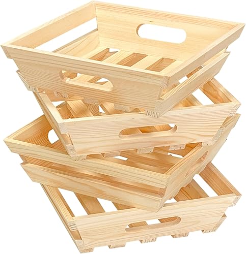 Miniatura 6 de Paquete de 4 cajas cuadradas de madera de 10 pulgadas, bandejas de madera sin terminar, almacenamiento para manualidades (exterior 10 x 10 x 2.6