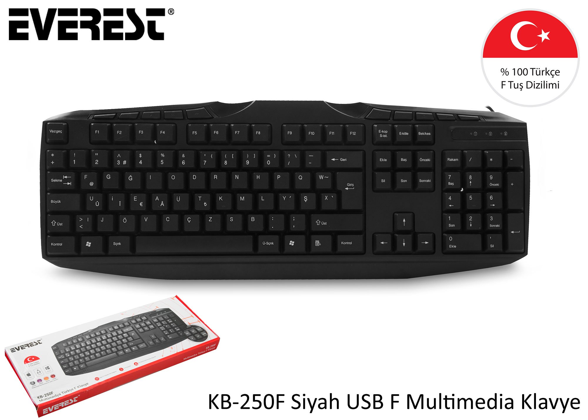 Everest KB-250F czarna USB pełna turecka F Klawiatura multimedialna