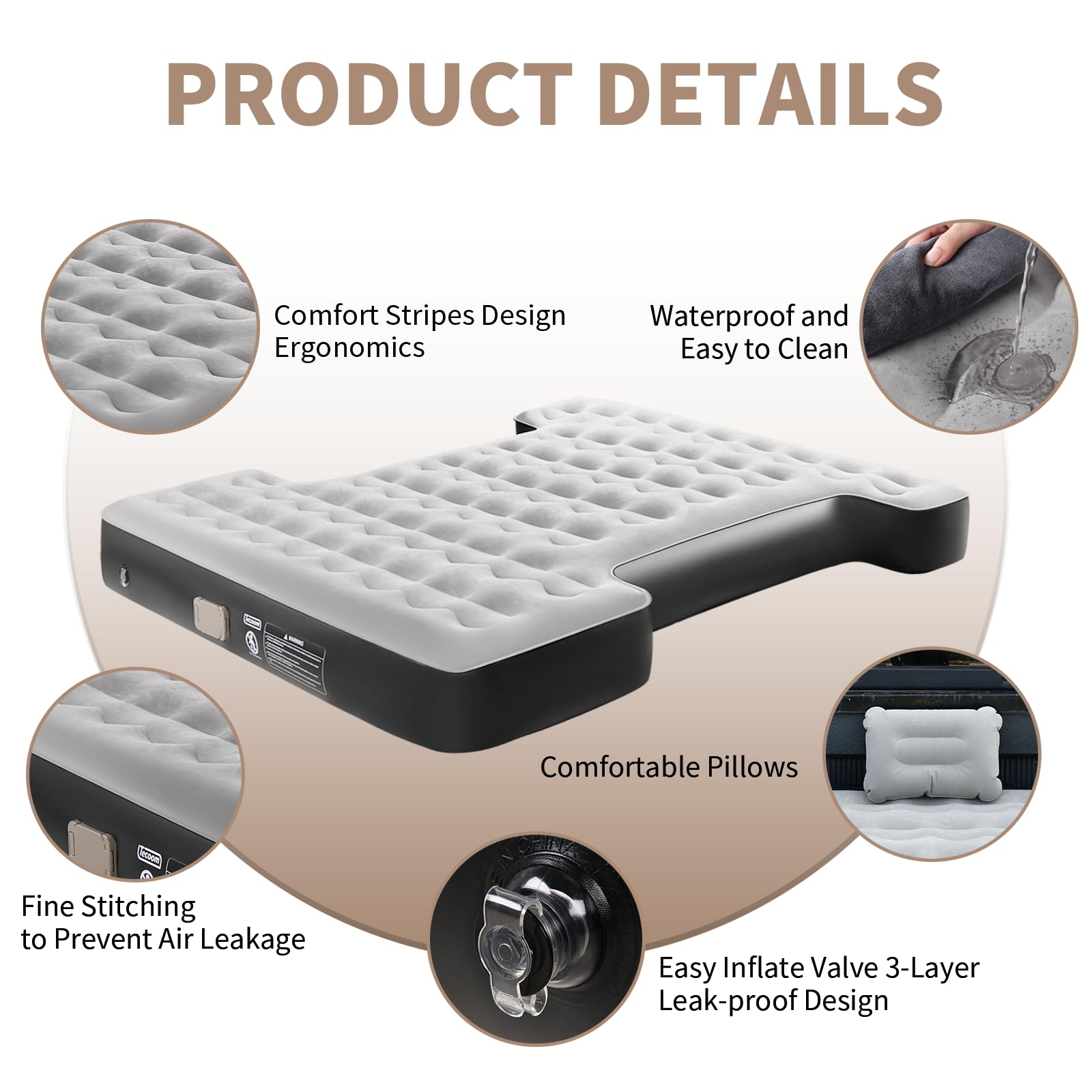 Tecoom [2025 Upgrade] Wireless Inflatable Truck Bed Air Mattress for 5.5-5.8ft, Full Size Short Truck, Air Mattress Bed w/Cordless Rechargeable Pump, Pickup Blow up for Outdoor Camping