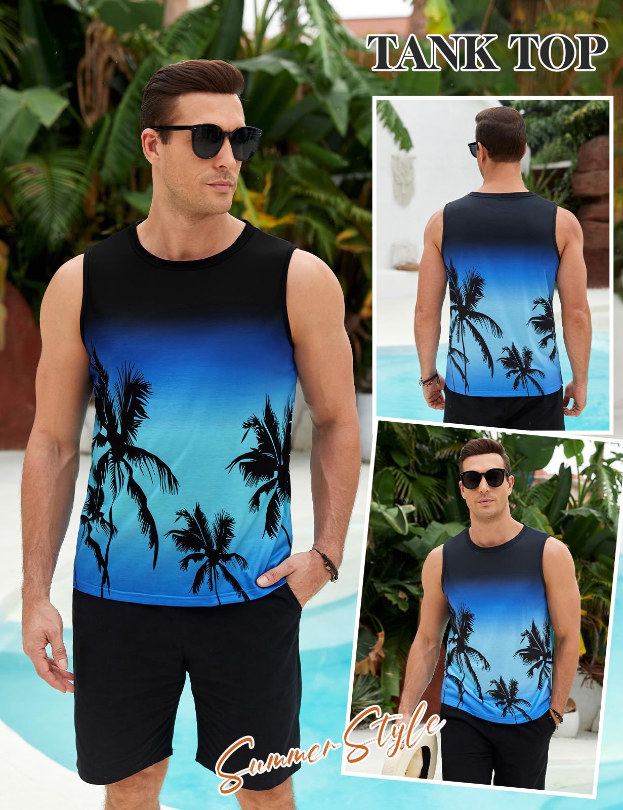 heekpek Camiseta Sin Mangas Hombre Camisetas Tirantes Transpirable Estampado Palmera Tank Top Playa Deporte Gym Gimnasio Fitness