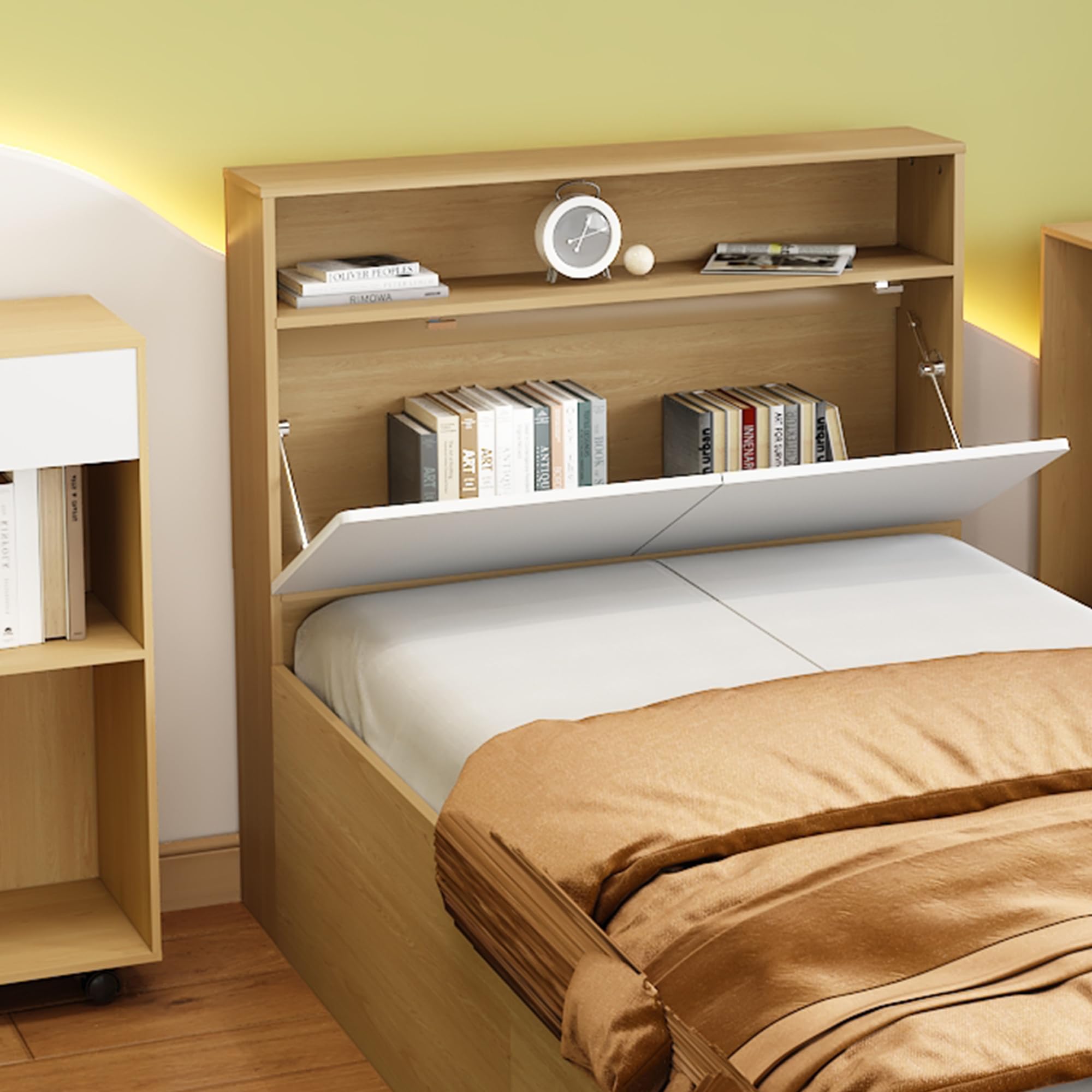 Set completo per camera da letto, camera dei ragazzi, letto singolo 90 x 200 cm + armadi, letto per ragazzi, letto a pannello con 4 cassetti, 2 armadi con ruote sul pavimento, MDF + truciolato, bianco