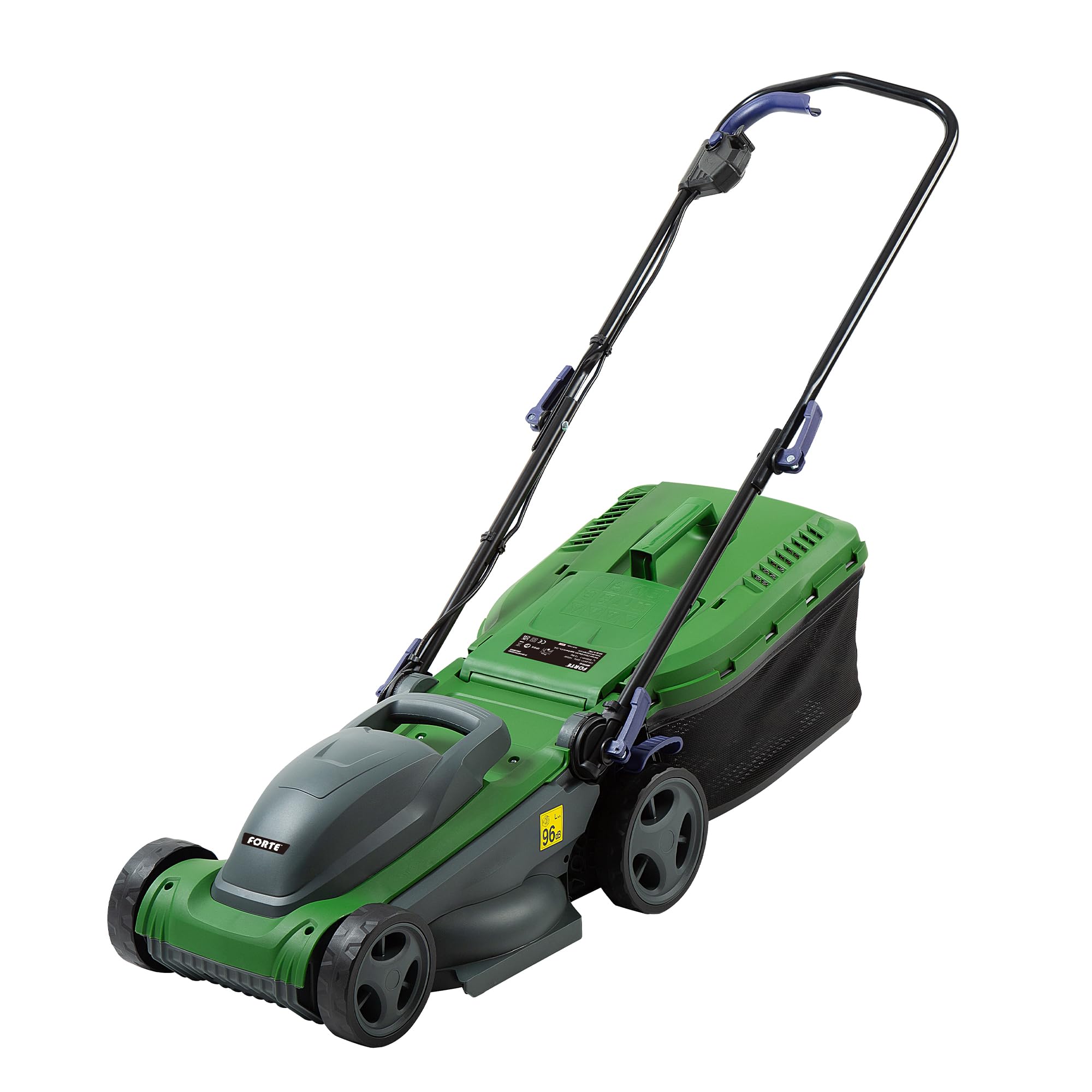 Forte Cortacésped eléctrico de 1400 W y 34 cm con un Ancho de Corte de 34 cm, 6 Alturas de Corte Ajustables y un Rodillo Trasero. Potente cortacésped eléctrico para césped pequeño a Mediano | Cortacésped con cable para césped pequeño y mediano. Hoja de ac
