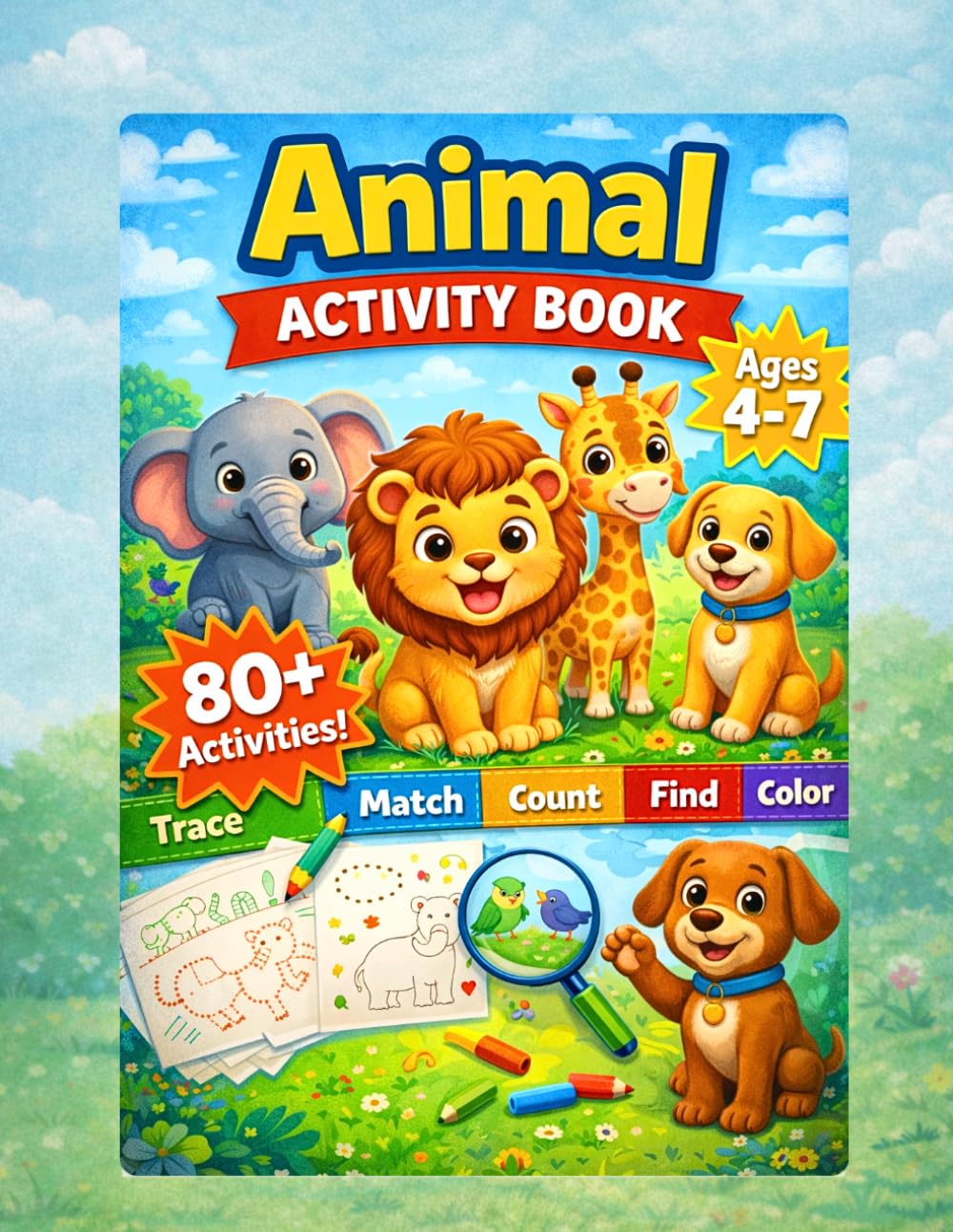Animal Activity Book for Kids Ages 4–7: Trace, Match, Count, Find and Color Animals | Fun Learning Workbook for Preschool and Kindergarten