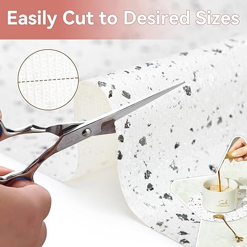 Miniatura 4 de RAY STAR Revestimiento para estantes, revestimiento de mármol de terrazo no adhesivo para cajón de despensa, agarre fuerte, antideslizante,