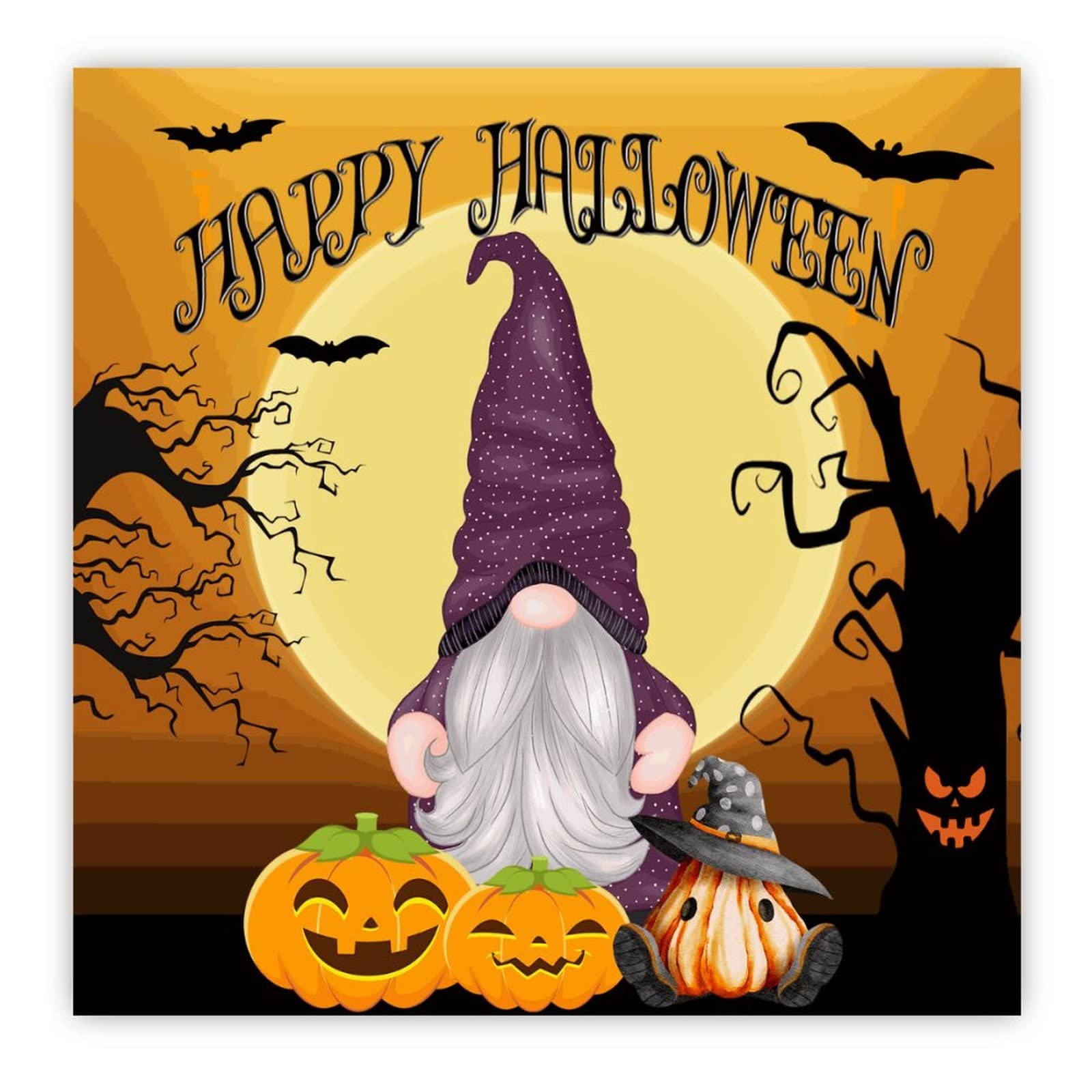 Plaque de porte Halloween en bois avec nains et citrouille décorative de 40 cm