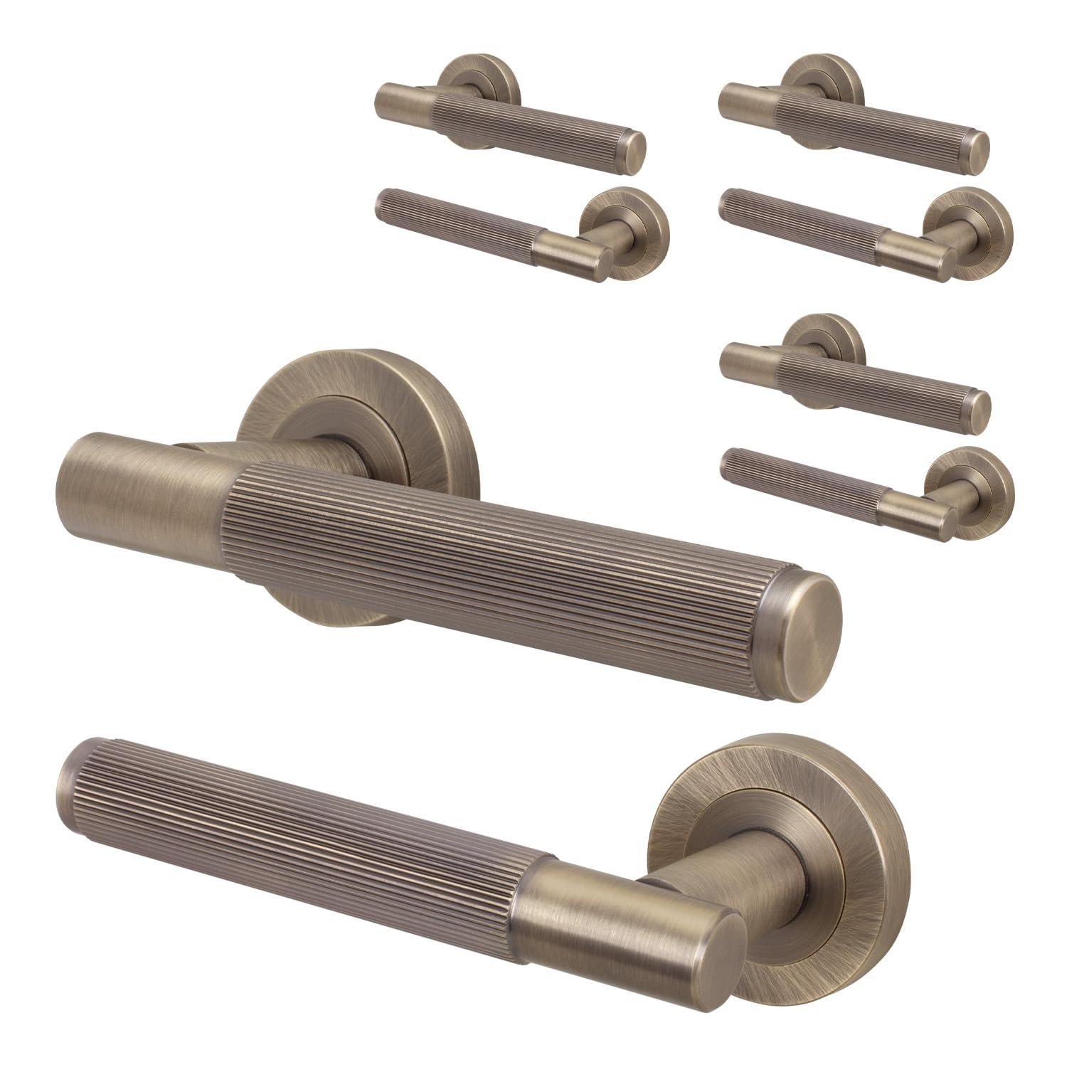 EAI Antique Brass Door Handle, Internal Lever on Rose Door Handle, Oruro Range 4 Pairs