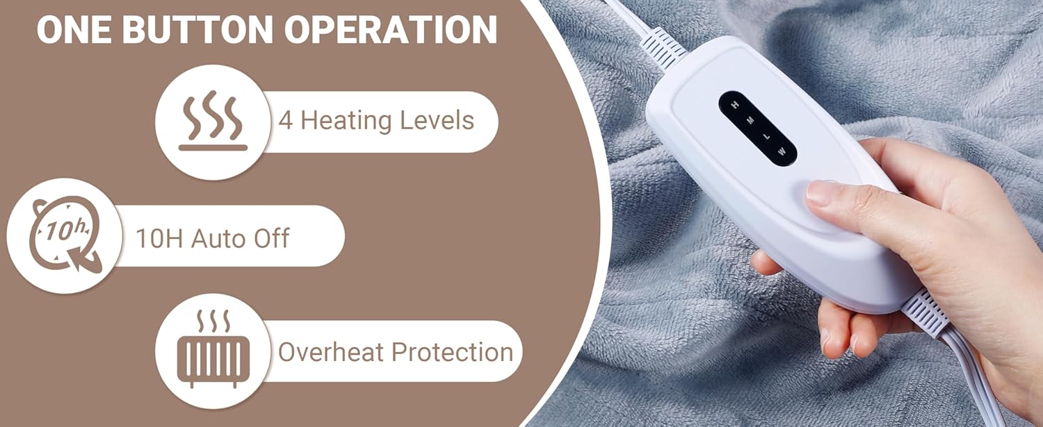 Electric Blanket Queen 84x72 inch Throw Blanket,SoftWarm Heated Throw with 10 Hours auto Timer & 4 Heat Settings for Bed, Sofa, Home Use - Machine Washable, Grey​