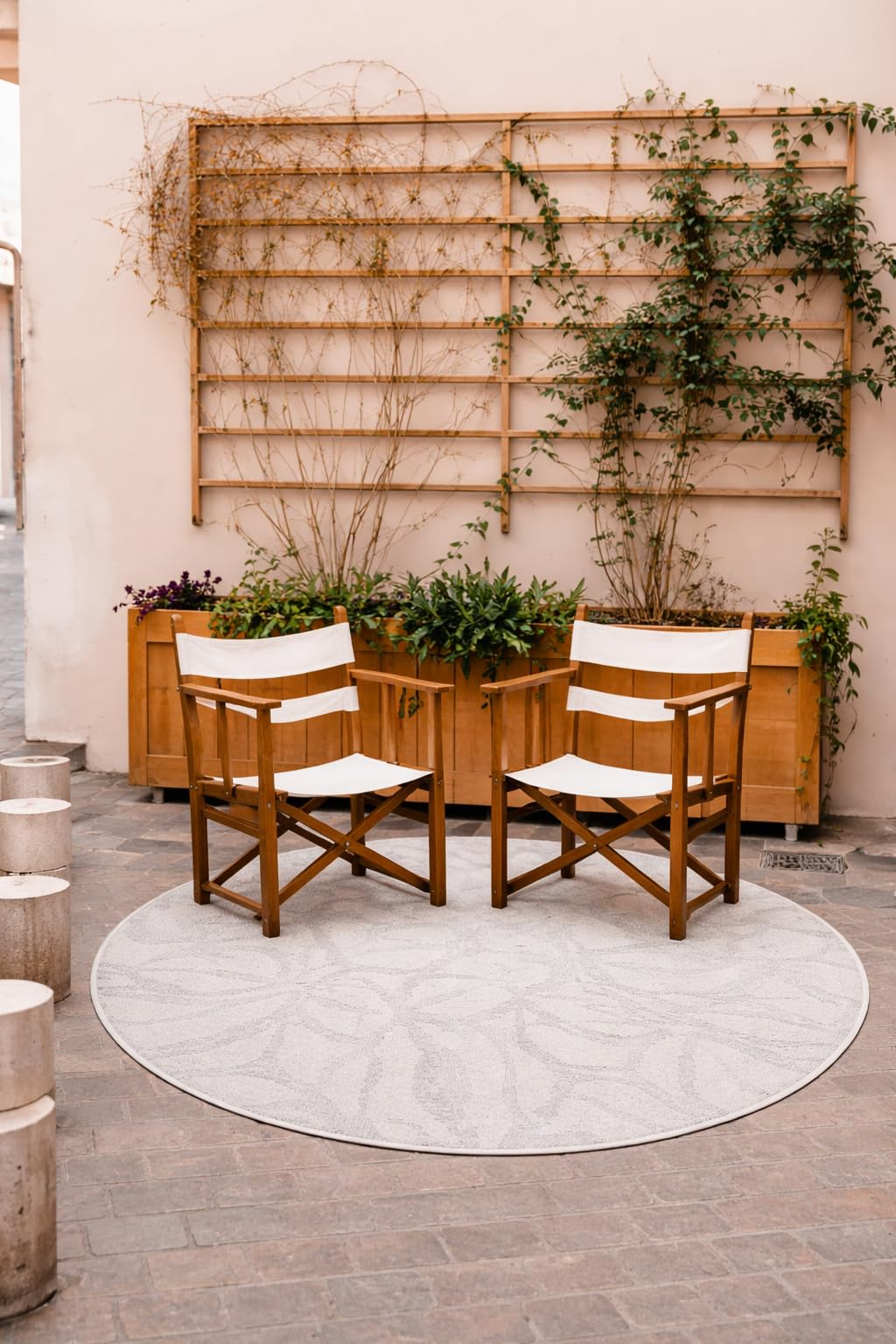Haga, Runden, Sisal, Blumen, 140 cm, modernes Muster Outdoor Teppich, Balkon Carpet,Tepich für Terrasse, Teppiche aussenbereich wetterfest