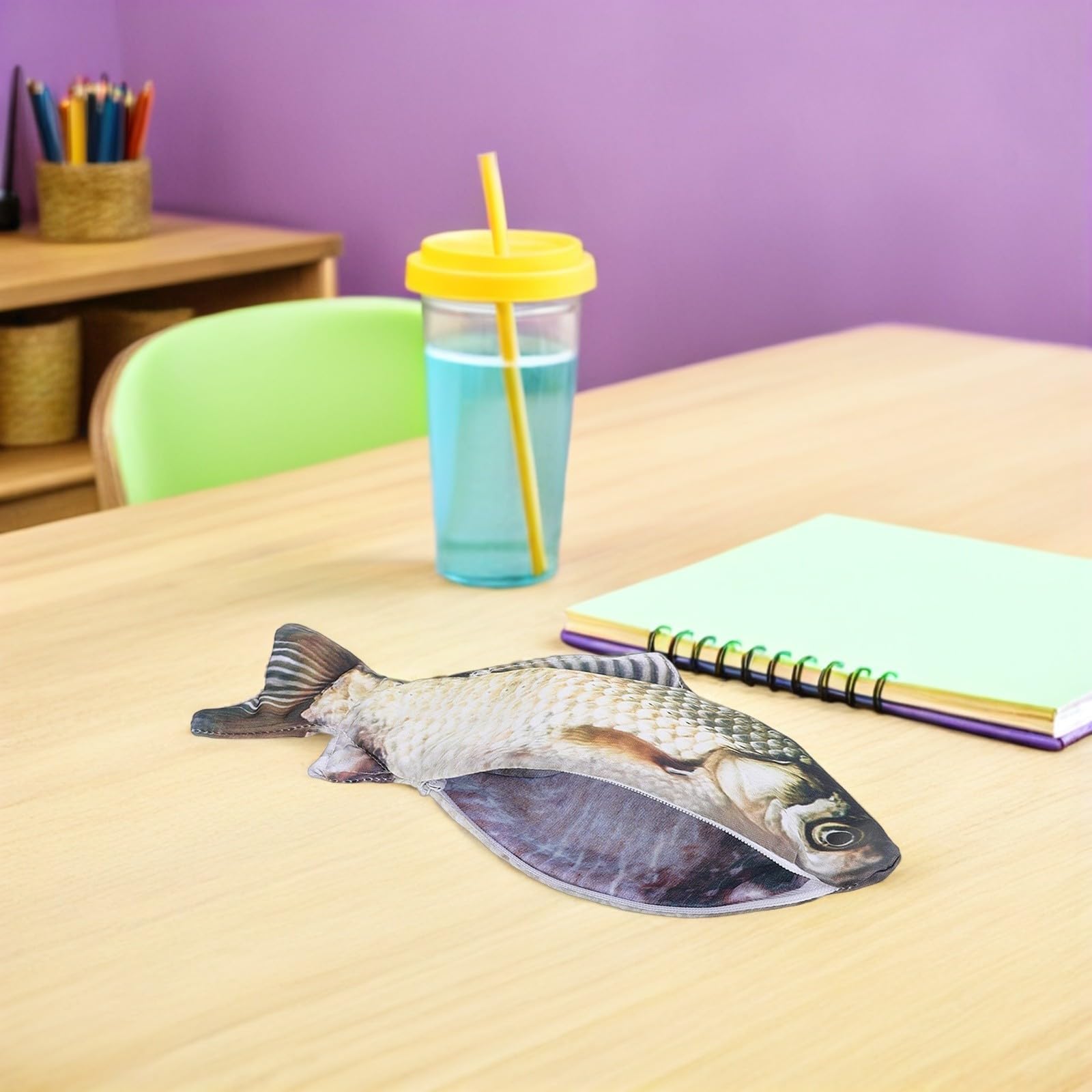 Healeved 15 Pezzi Astuccio Portapenne a Forma di Pesce Realistico in Poliestere Ampio Spazio Interno per Scuola e Regali di Compleanno