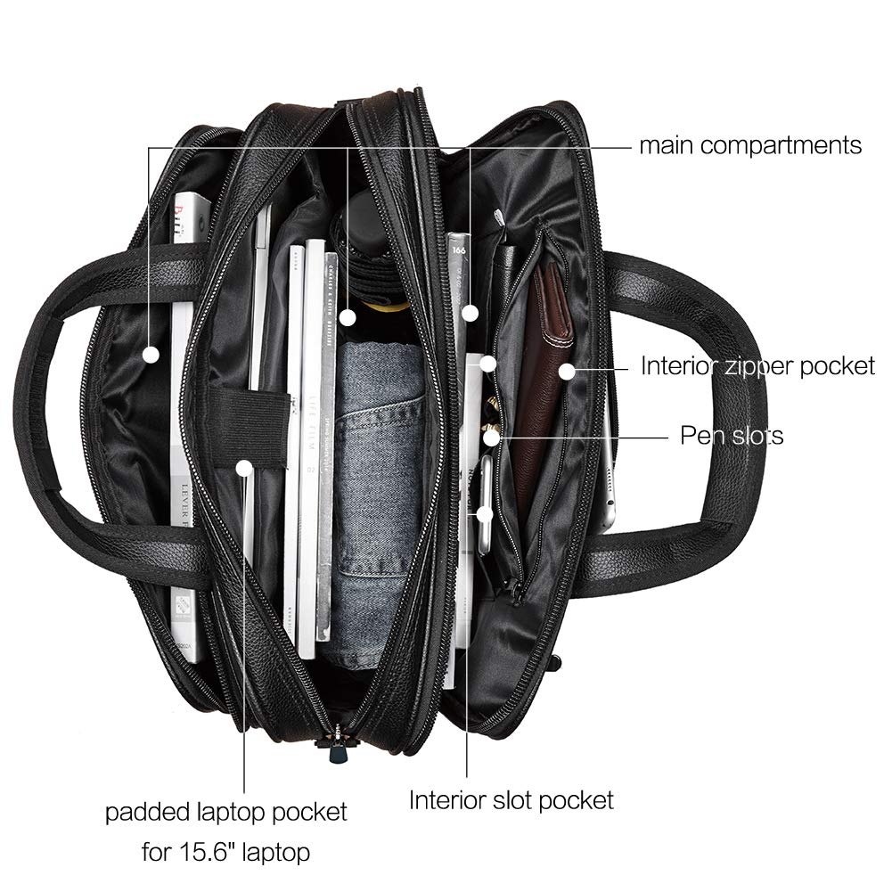 CLUCI Homme Cuir Porte-Documents Grande Capacité 15.6'' Sac d'ordinateur Portable Sac d'épaule de Voyage de Business Noir