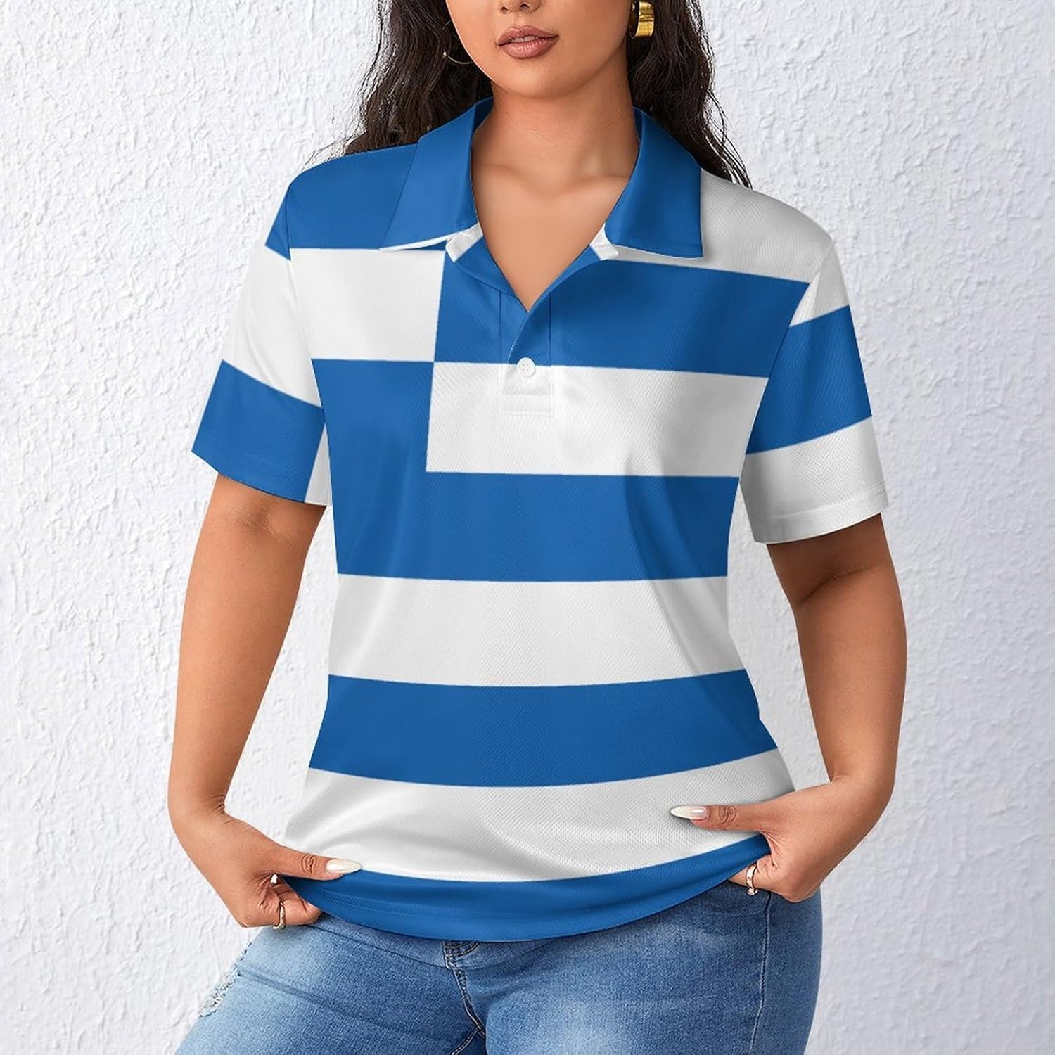 Flag of Greece Womens Golf Polo Shirts Summer Short Sleeve Collared 3 Buttons T Shirt Activewear Tops
