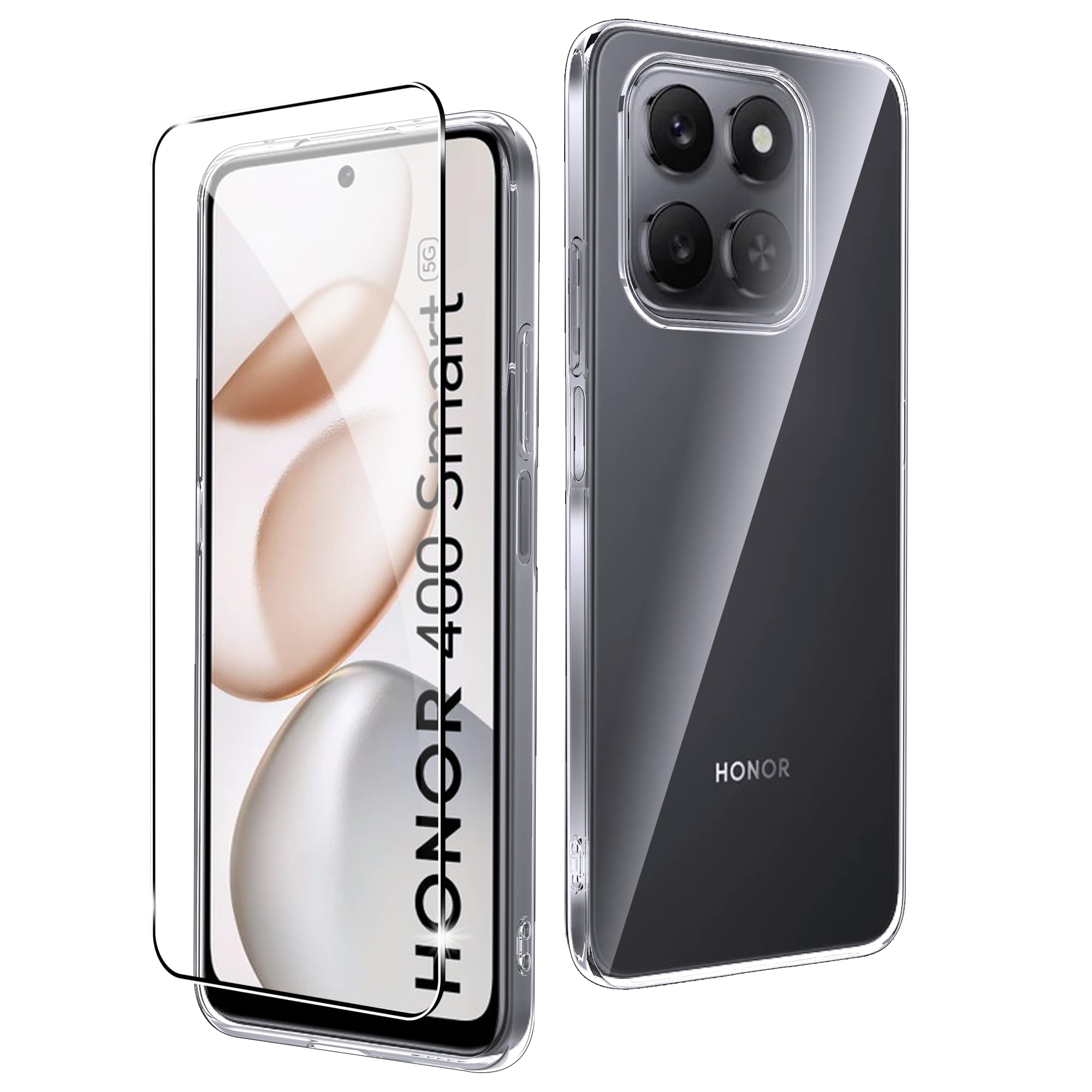 CAUHENYEE Trasparente Cover per Honor 400 Smart 5G / 4G Custodia, con 1 Pezzi Schermo in Vetro Temperato, Cover Sottile e Morbida in TPU Trasparente