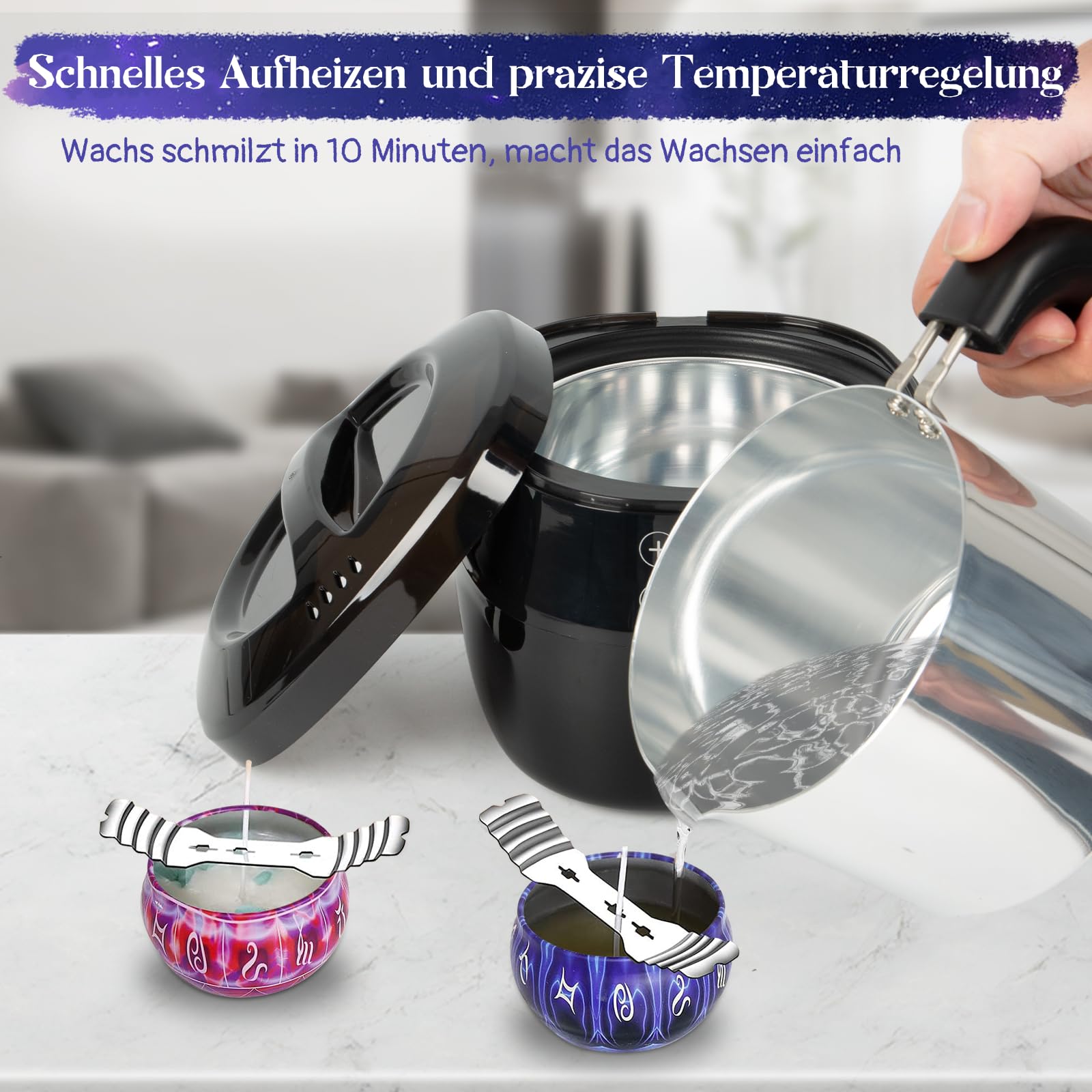 Set per candele fai da te, con 1 l, accessori per la produzione di candele – 480 g di cera di soia, 8 barattoli per candele, stoppini per candele, porta stoppini, adesivi per stoppini, set di candele