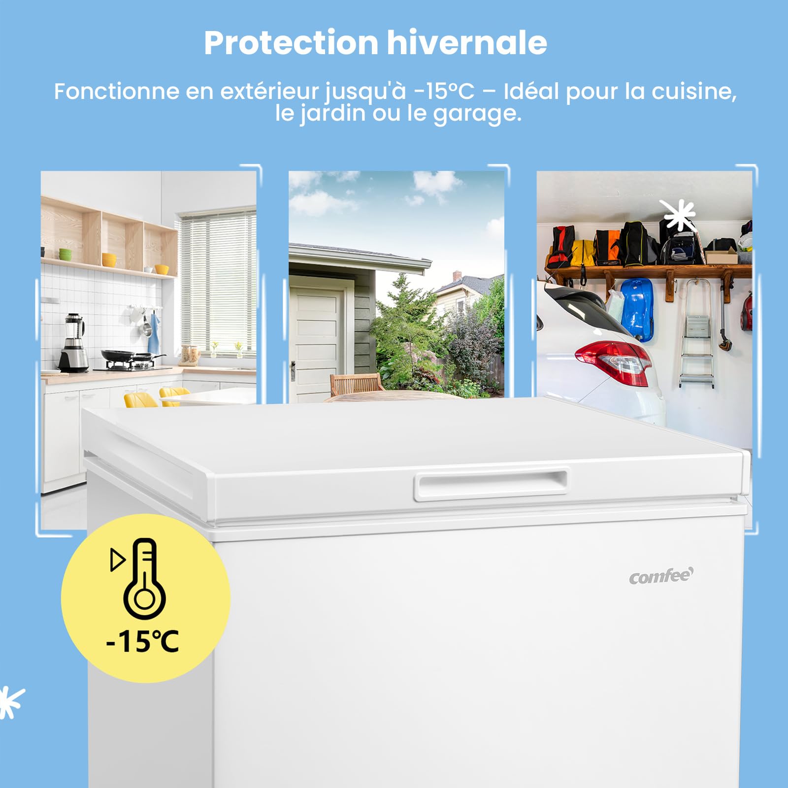COMFEE' RCC102WH2EU(E) Congélateur coffre 99L, conversion congélateur/réfrigérateur, compresseur inverter, classe 4 étoiles, blanc